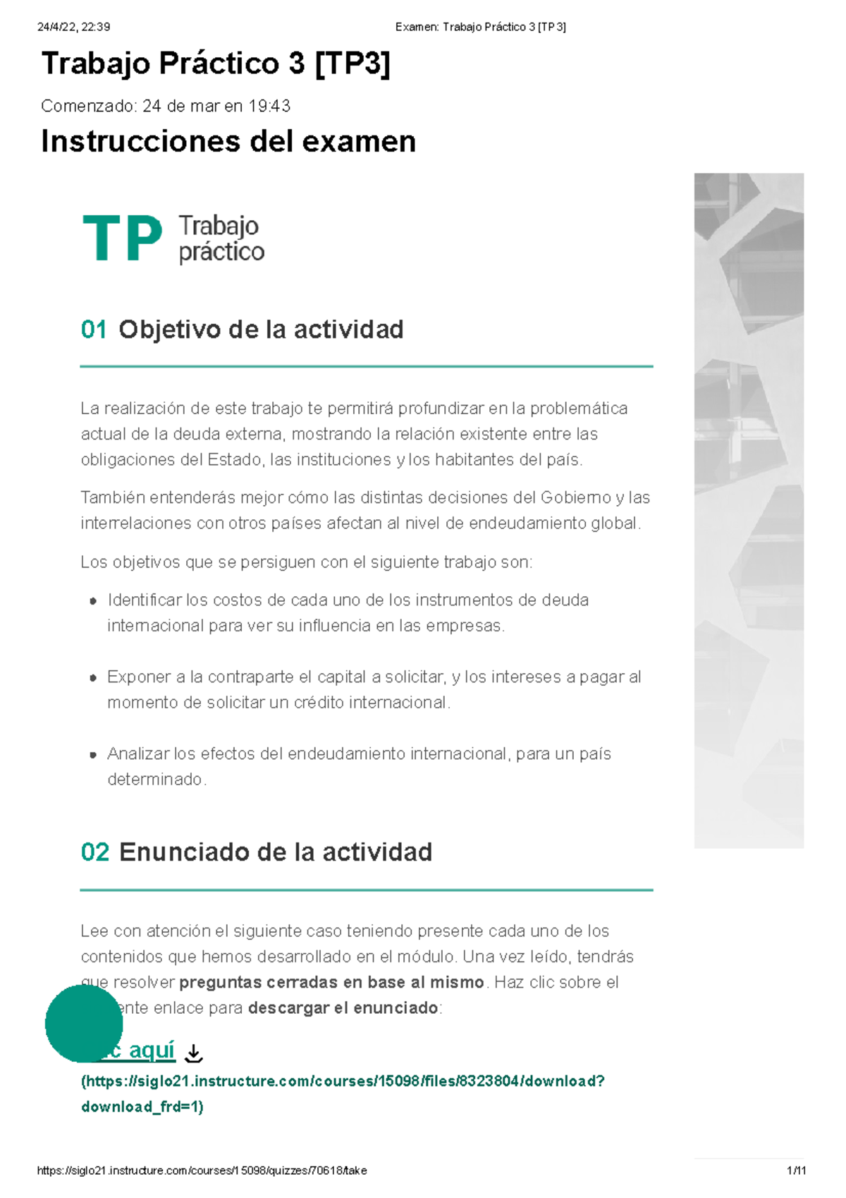 Examen Trabajo Práctico 3 [TP3] Finanzas Internacionales 90% - Trabajo ...