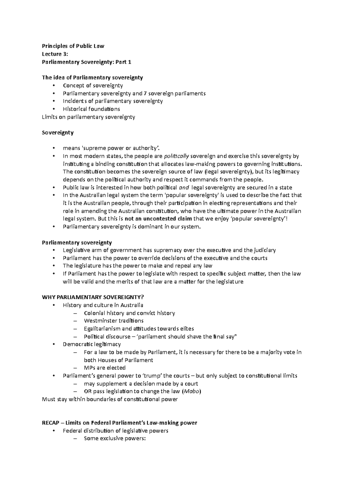 Principles of Public Law Lecture 3- Parliamentary Sovereignty- Part 1 ...