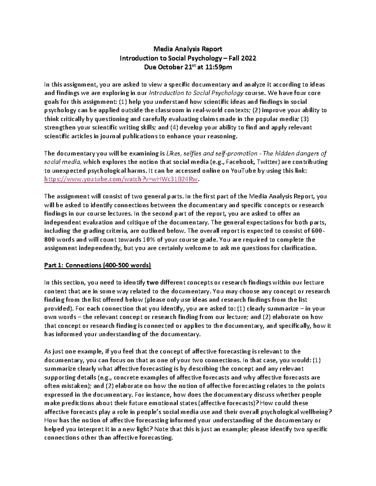 Rubric - Media Analysis Report-1 - Media Analysis Report Introduction ...