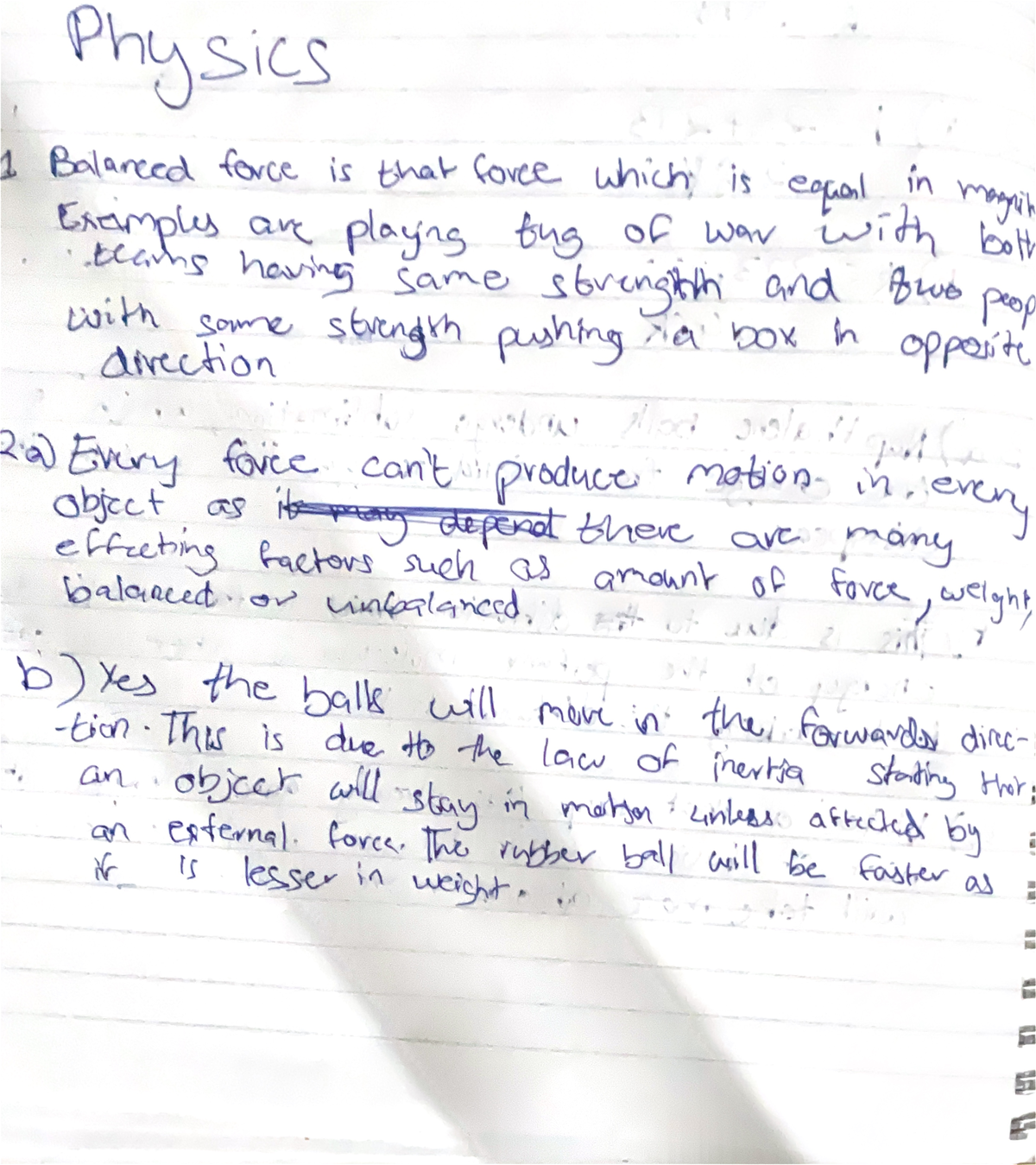 Physssssss - Important notes - Physics 1 Balanced force is that force ...