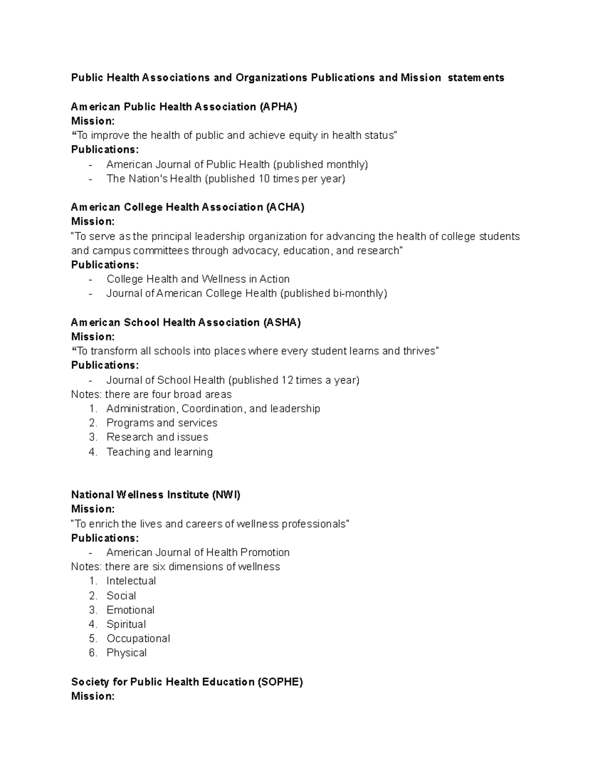 Test 3 study guide #8 - Public Health Associations and Organizations ...