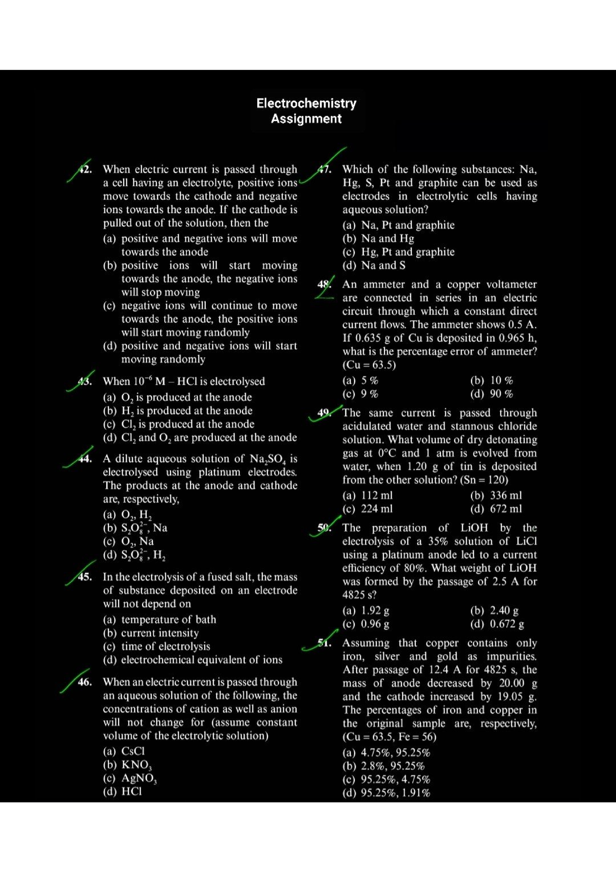 electrochemistry assignment class 12