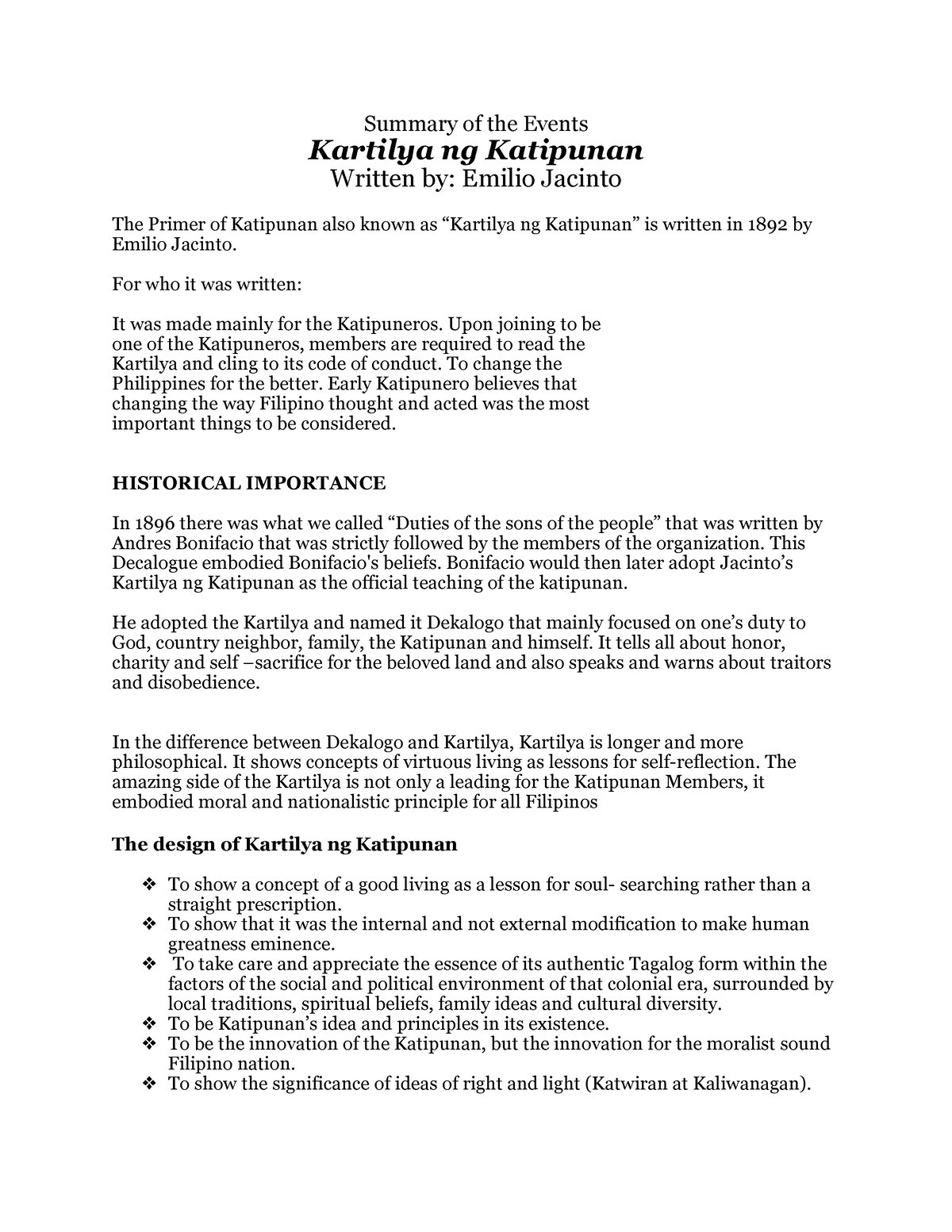 reflective essay about kartilya ng katipunan