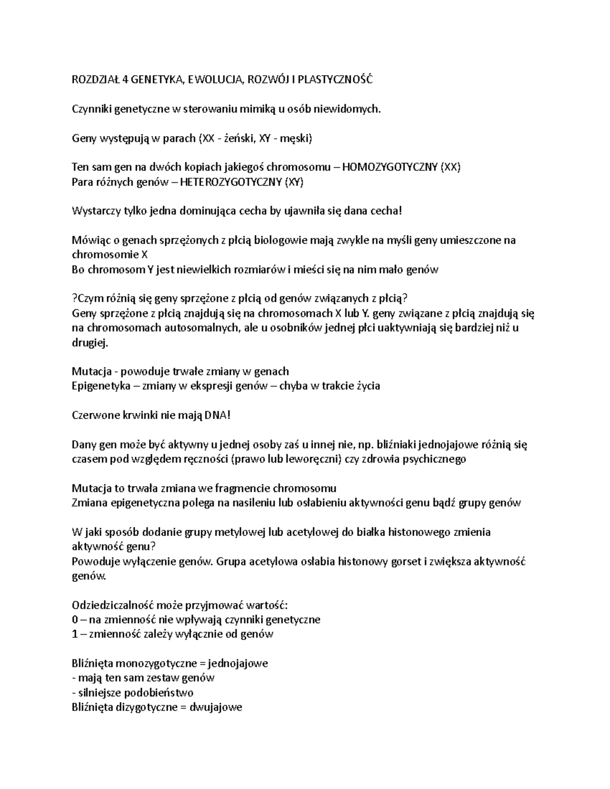 Sprawdzian 1 Podstawy Genetyki Karta Odpowiedzi I Propozycja Punktowania