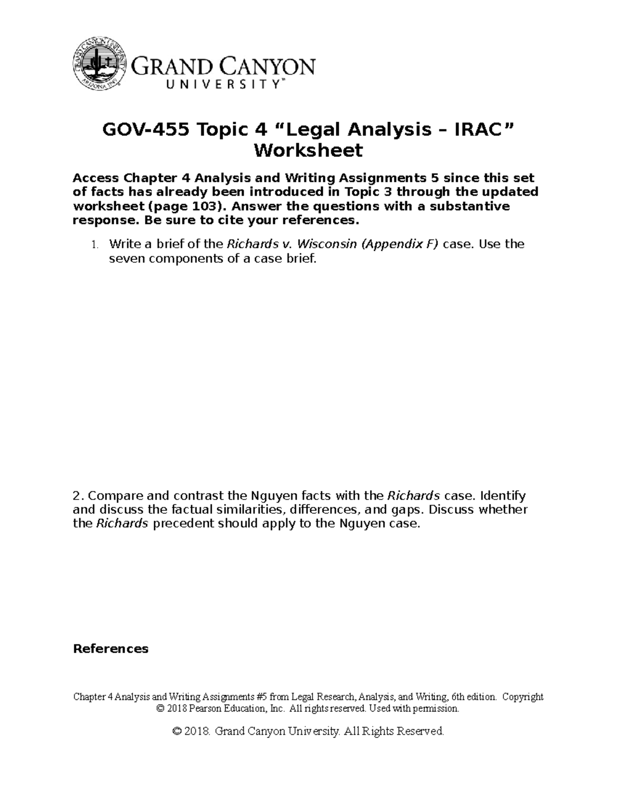 GOV-455 Topic 4 Legal Analysis IRAC Worksheet 8 27 2018 - GOV-455 Topic ...