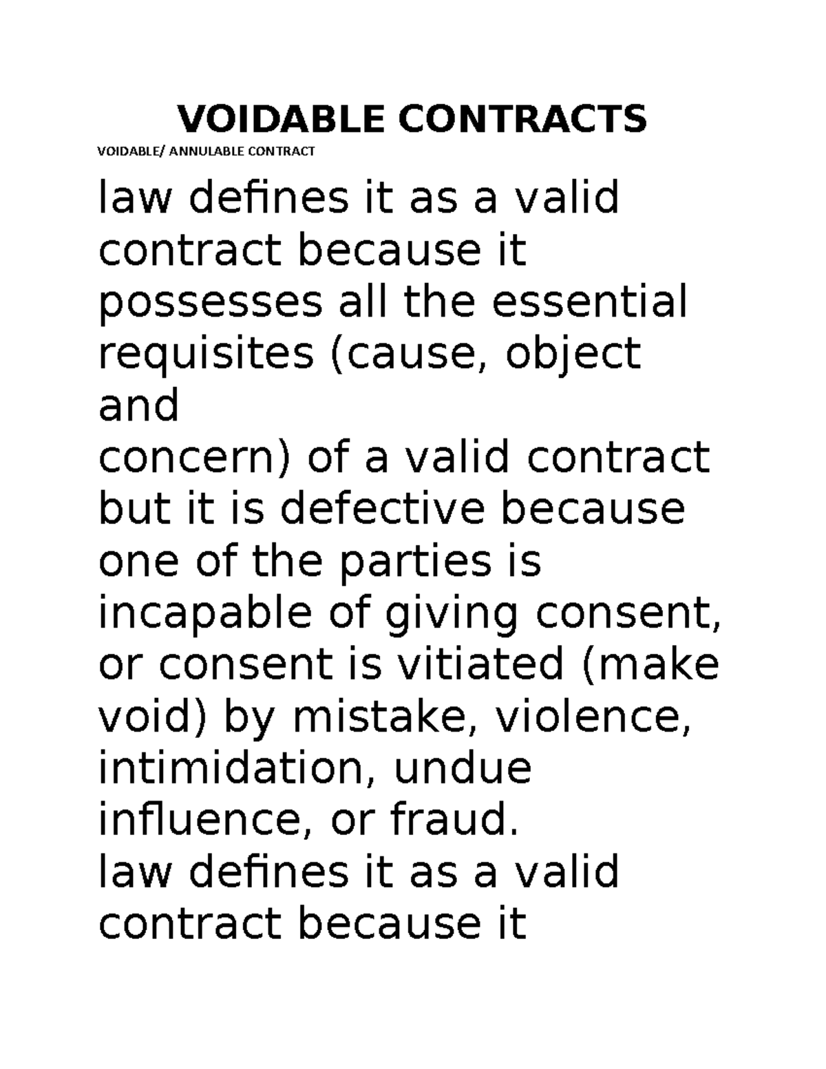 Voidable Contracts - Principles Of Contract Law - VOIDABLE/ ANNULABLE ...