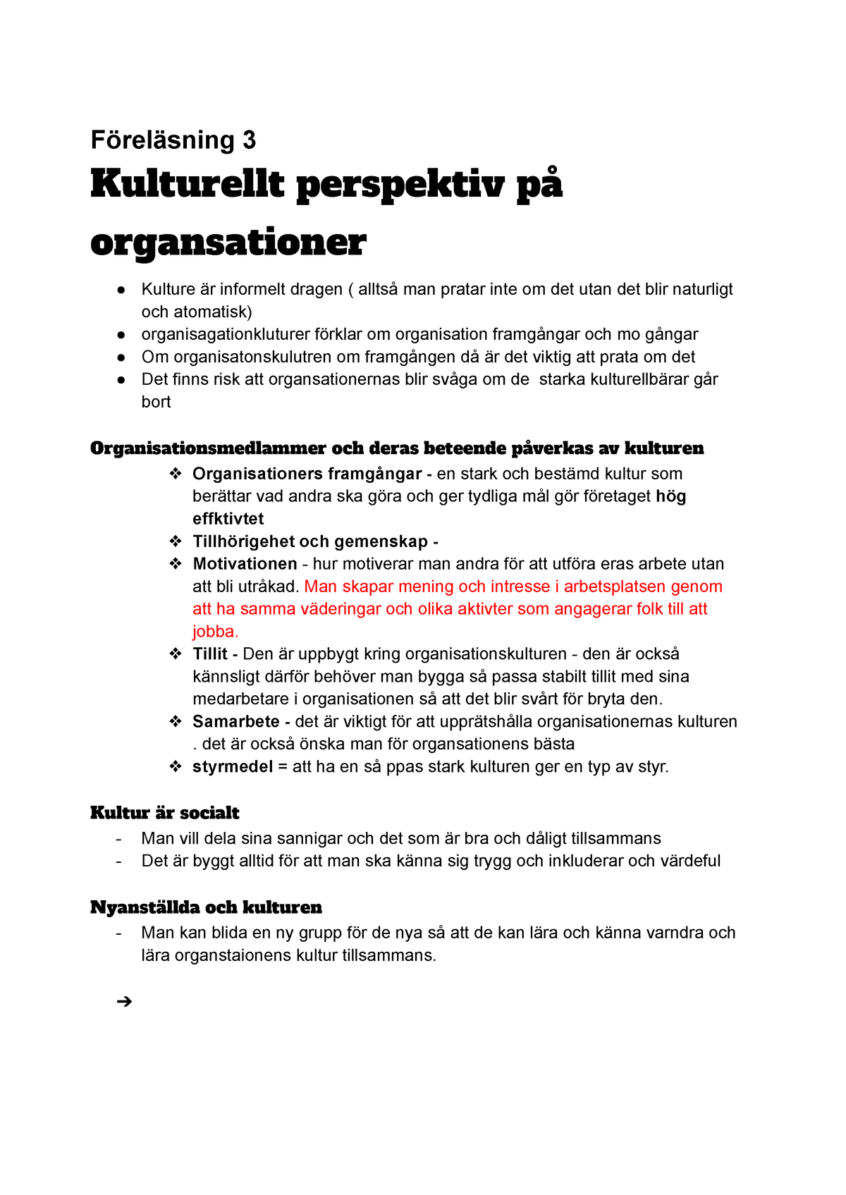 Organisationer Och Ledning Del 2 - Föreläsning 3 Kulturellt Perspektiv ...