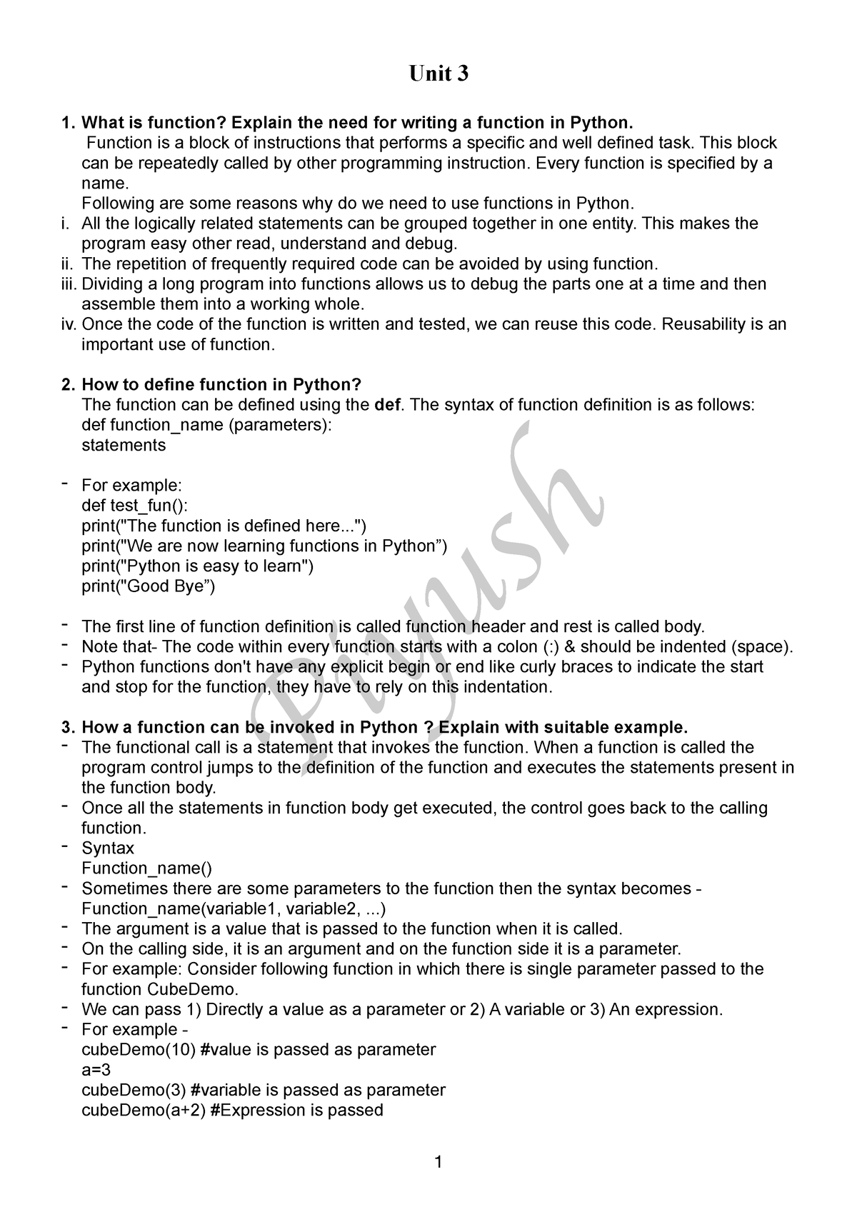 PPS Notes [U3-U6] - Piyush Unit 3 1. What is function? Explain the need ...