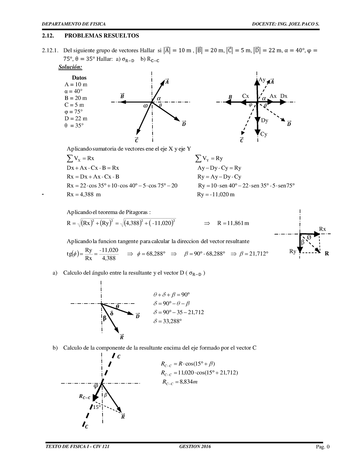Ejercicios Resueltos Vectores 2016 - PROBLEMAS RESUELTOS 2.12. Del ...
