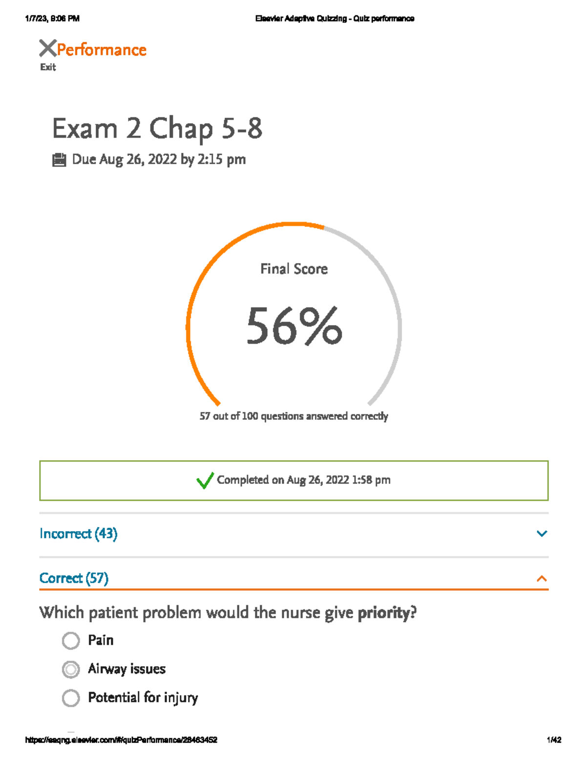 Exam 2 Chap 5-8 Correct - Sherpath - Nur 101 - Studocu