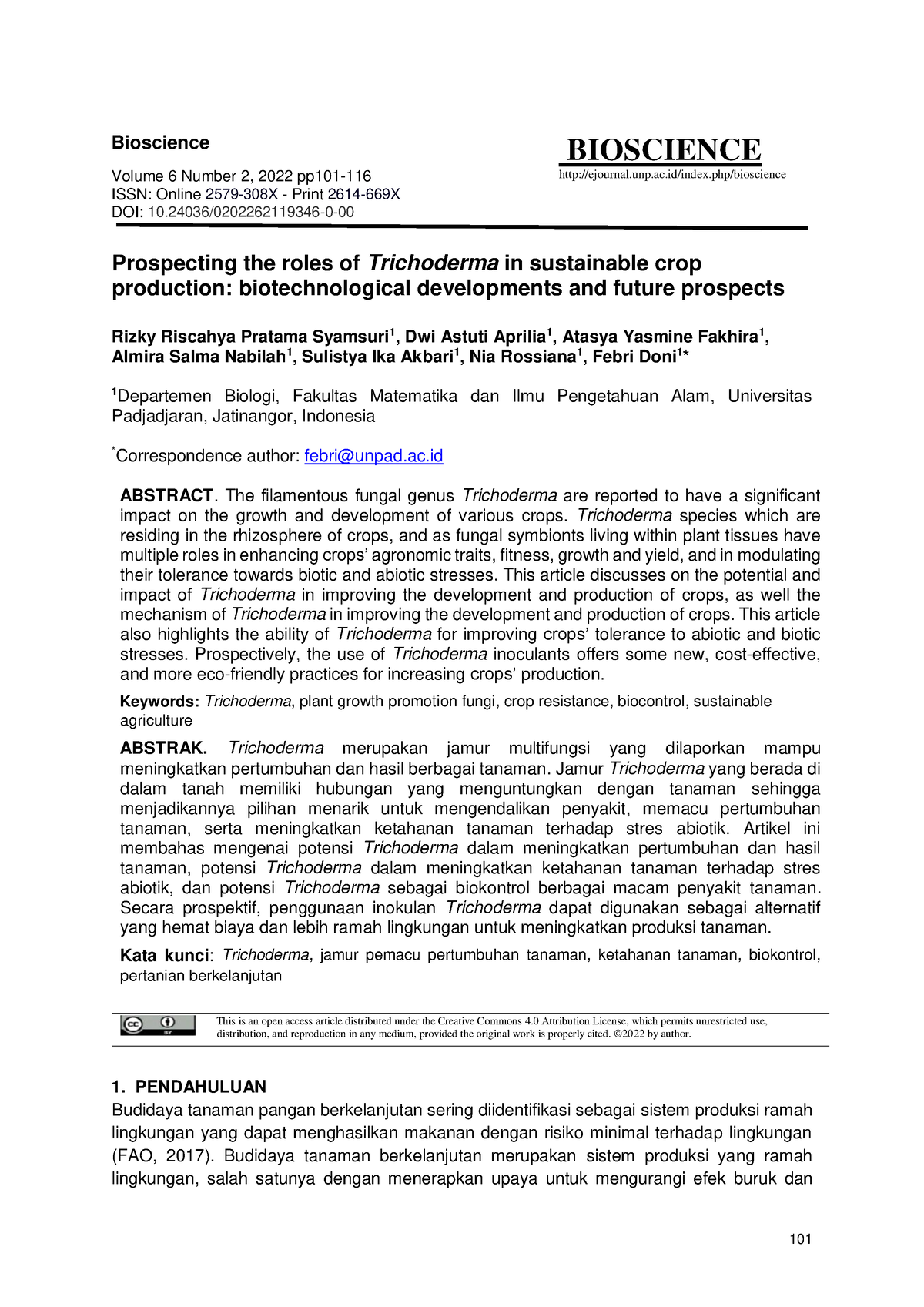 Prospecting the roles of Trichoderma in - Bioscience BIOSCIENCE Volume ...