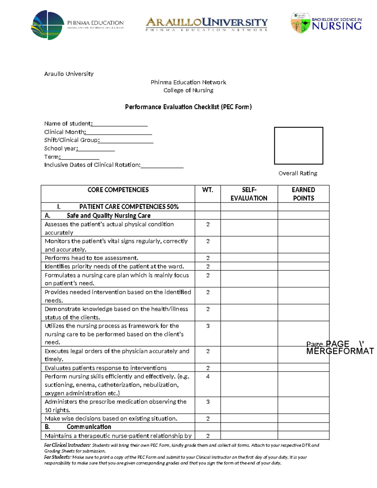 Students PEC Form AREA checklist - Page PAGE * MERGEFORMAT 1 Araullo ...