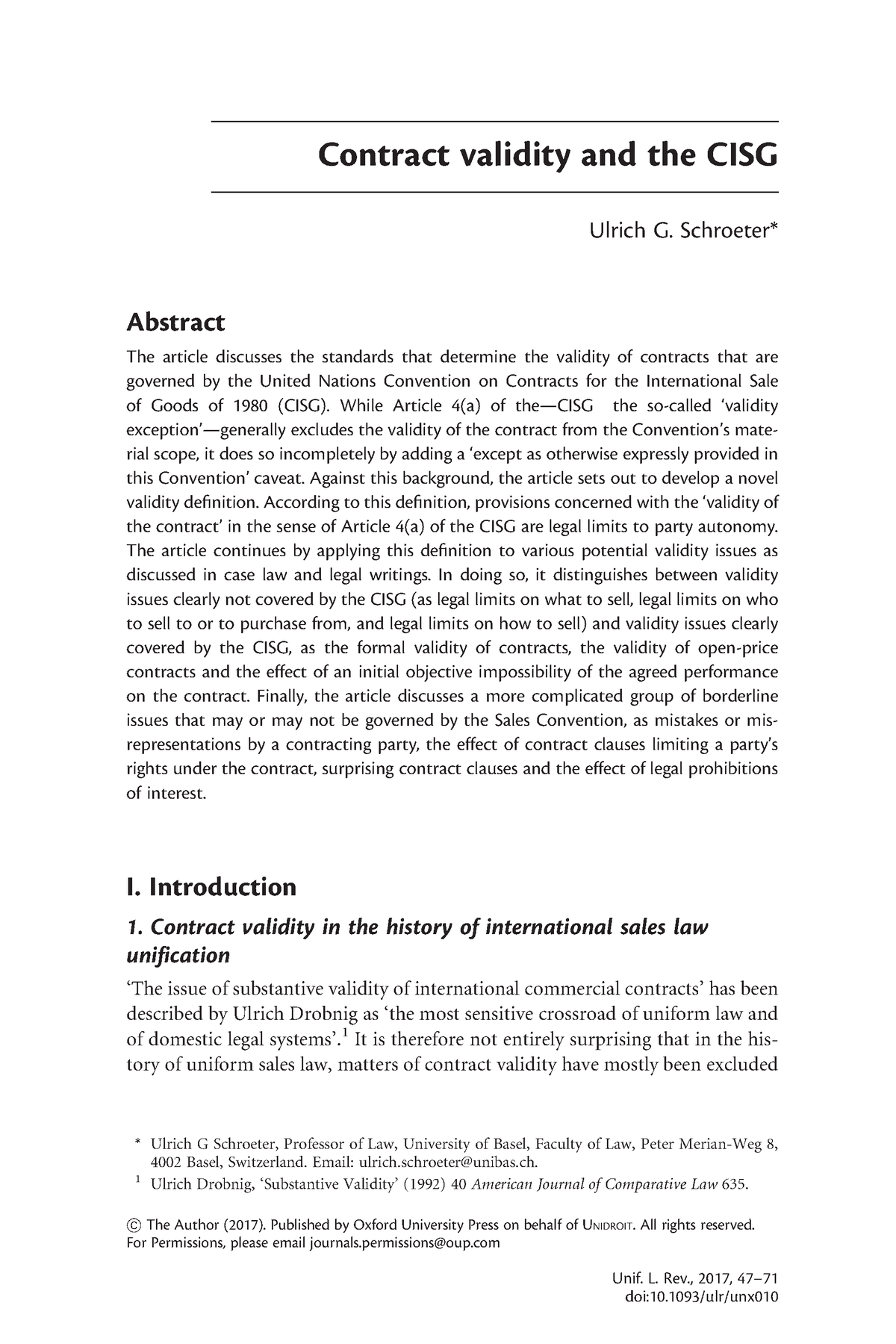 The Validity Of A Contract Contract Validity And The Cisg Ulrich G Schroeter Abstract The 