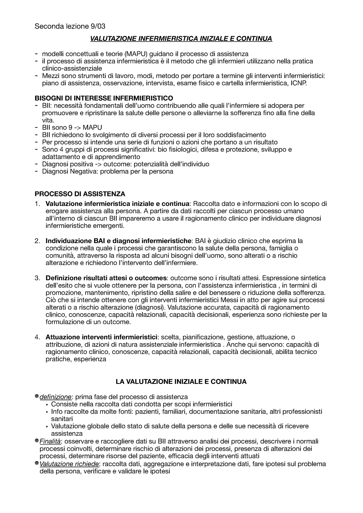 Valutazione Infermieristica - Seconda Lezione 9/03 VALUTAZIONE ...