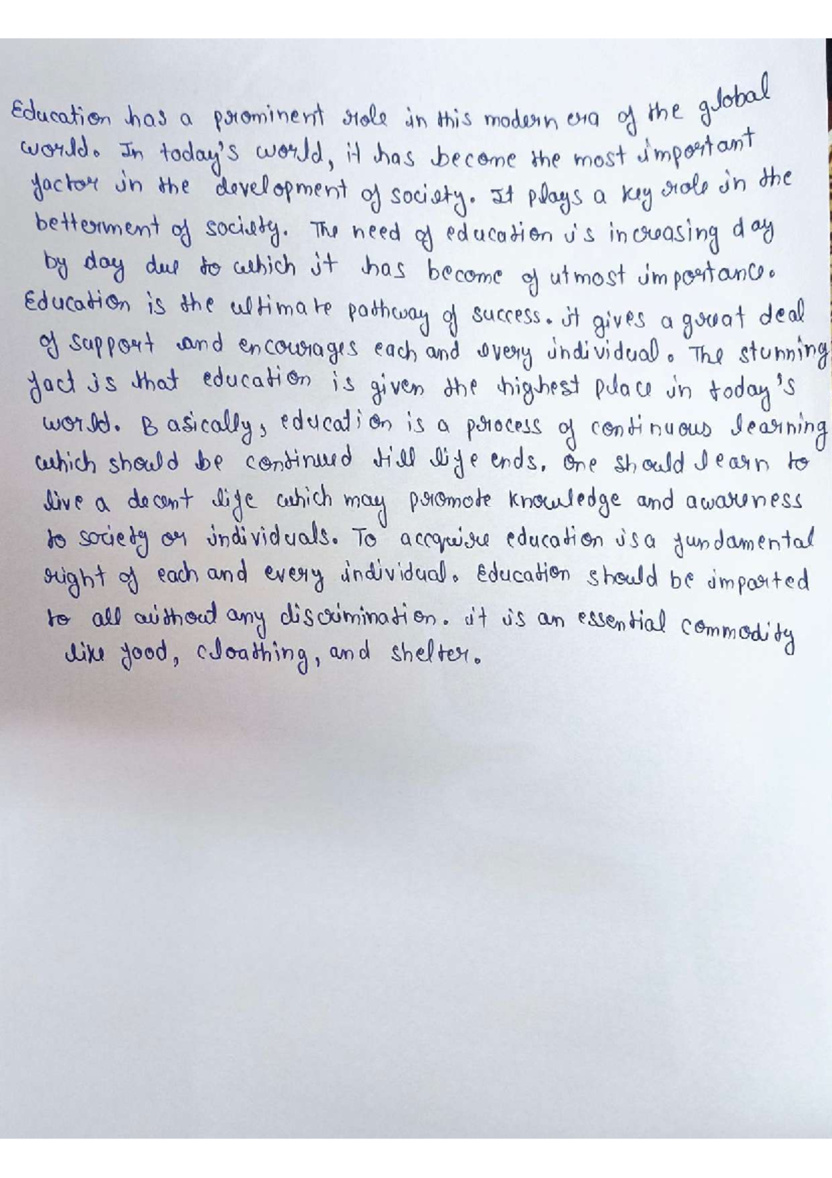 Handwriting sample - llb notes - Education has a prominent role in this ...