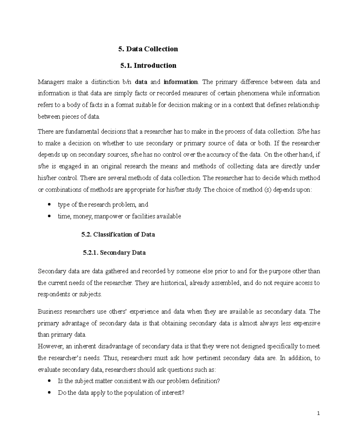5-7 - lecturer note - 5. Data Collection 5. Introduction Managers make ...
