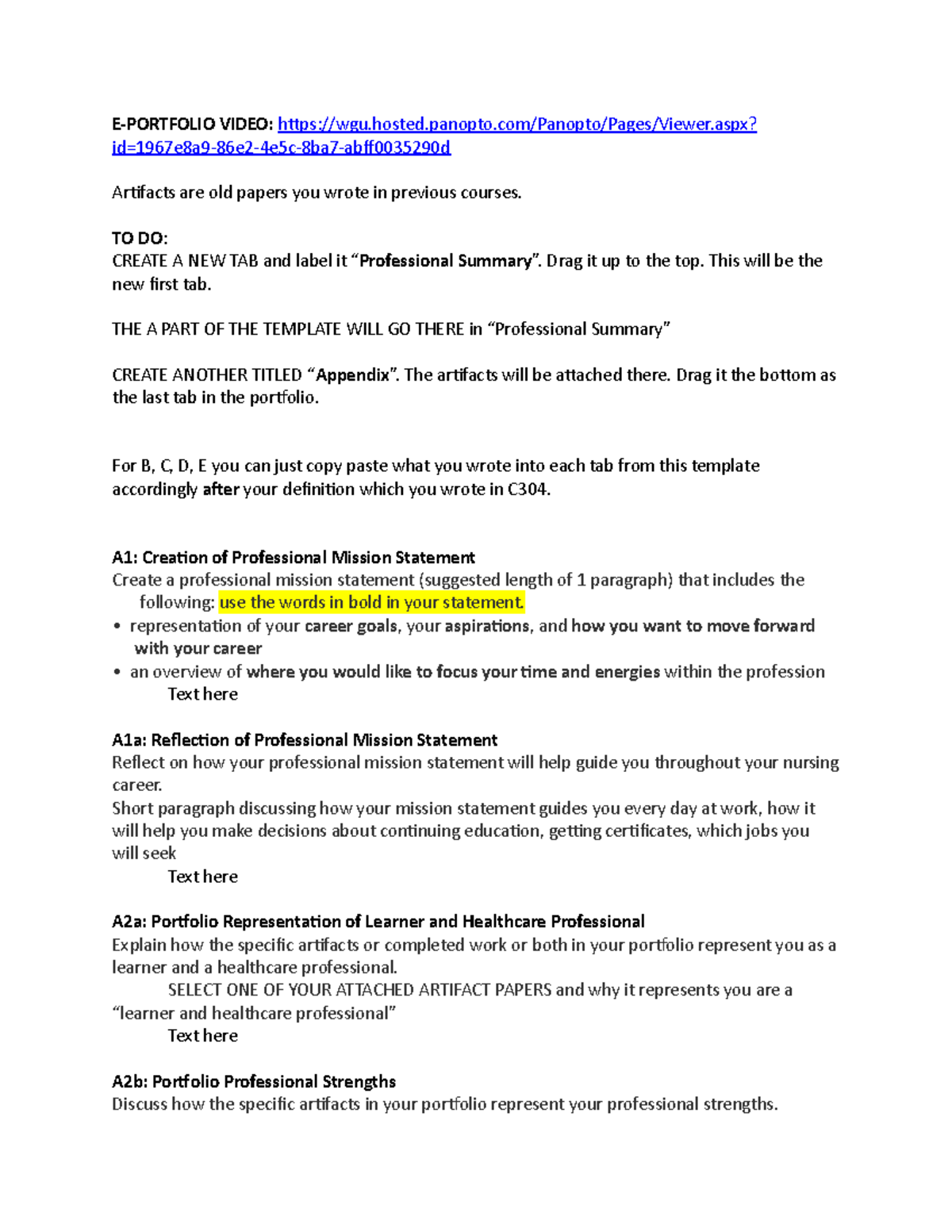 C493 Task 2 Template and TIPS portfolio - E-PORTFOLIO VIDEO: - Studocu