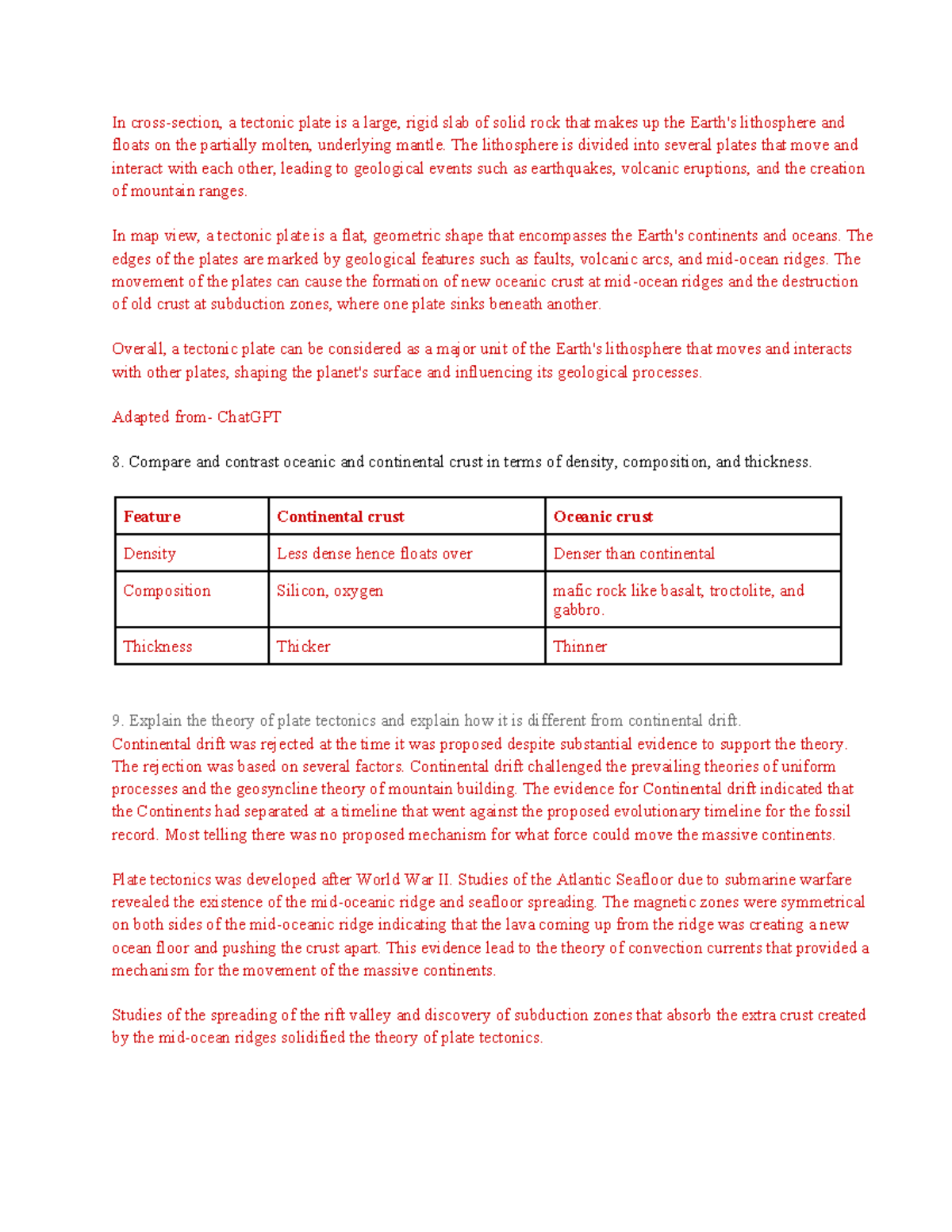 Midterm 1 eosc 110 part 1 - In cross-section, a tectonic plate is a ...