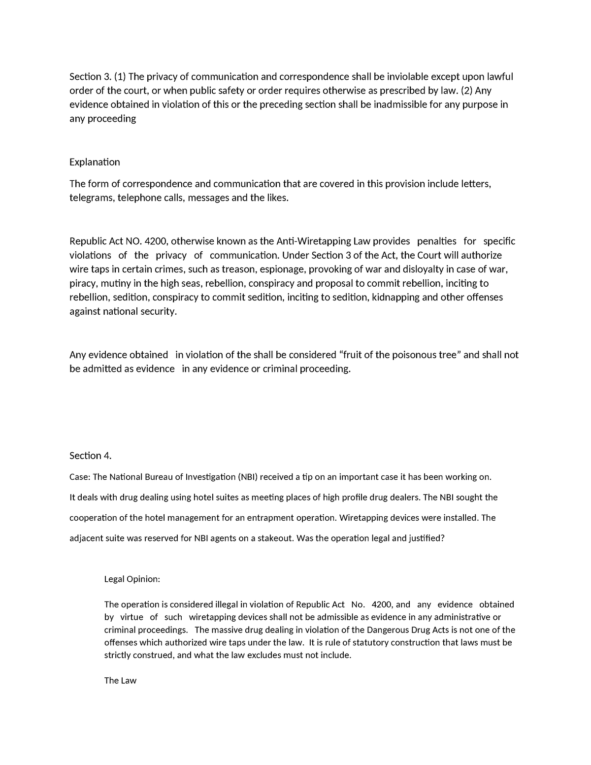 3&4 - Section 3. (1) The Privacy Of Communication And Correspondence 