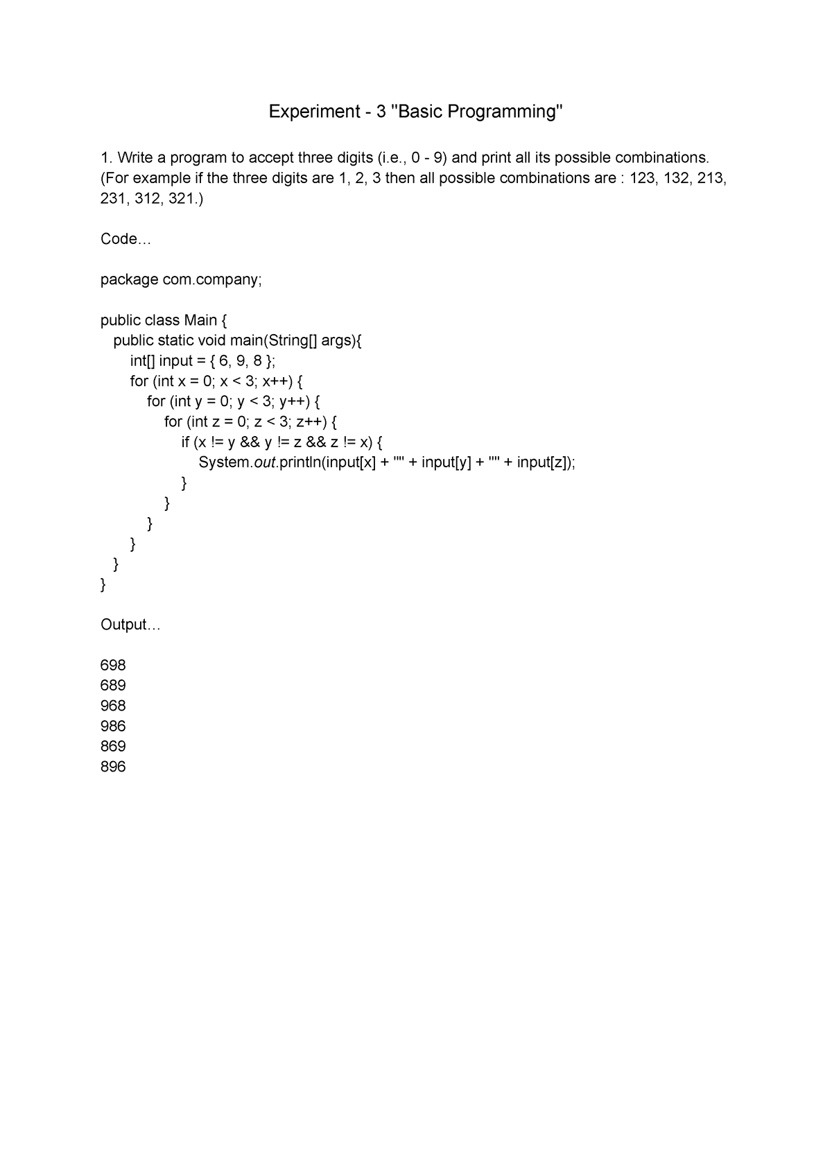 Experiment - 3 Basic Programming - Experiment - 3 "Basic Programming ...