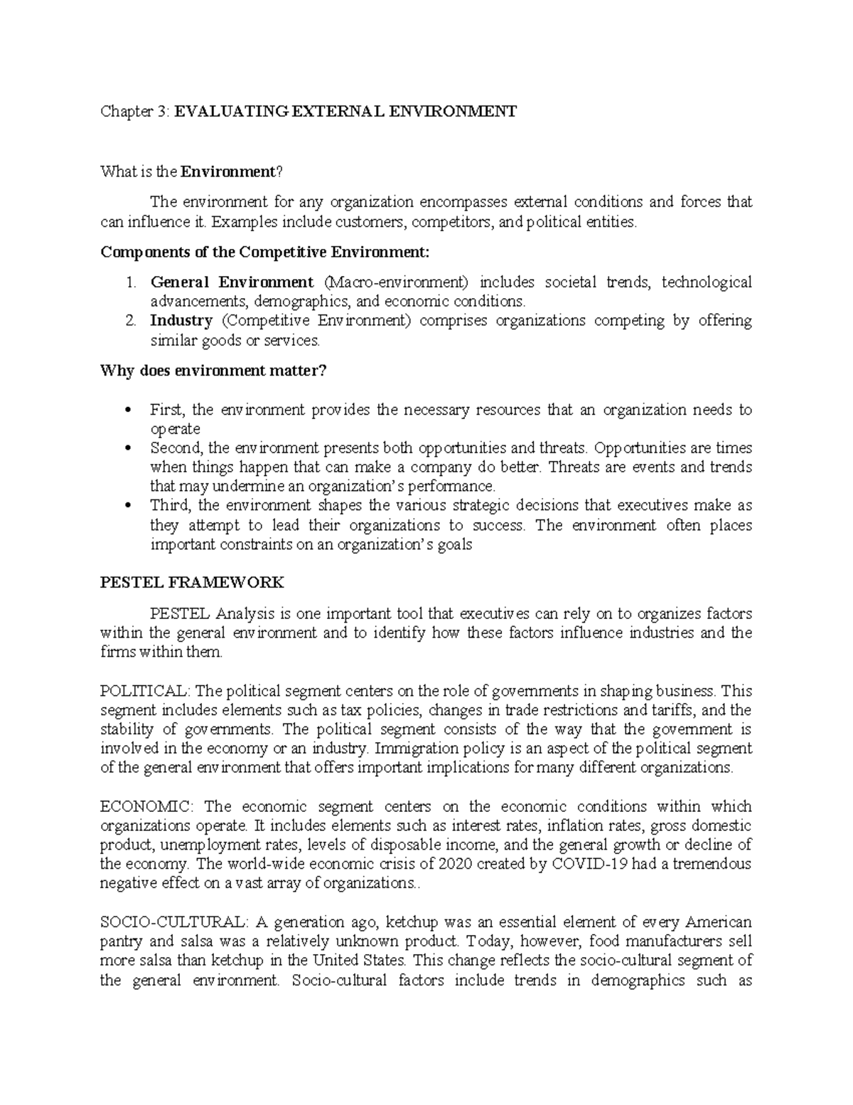 MGT104 Group 1 Handout - Chapter 3: EVALUATING EXTERNAL ENVIRONMENT ...