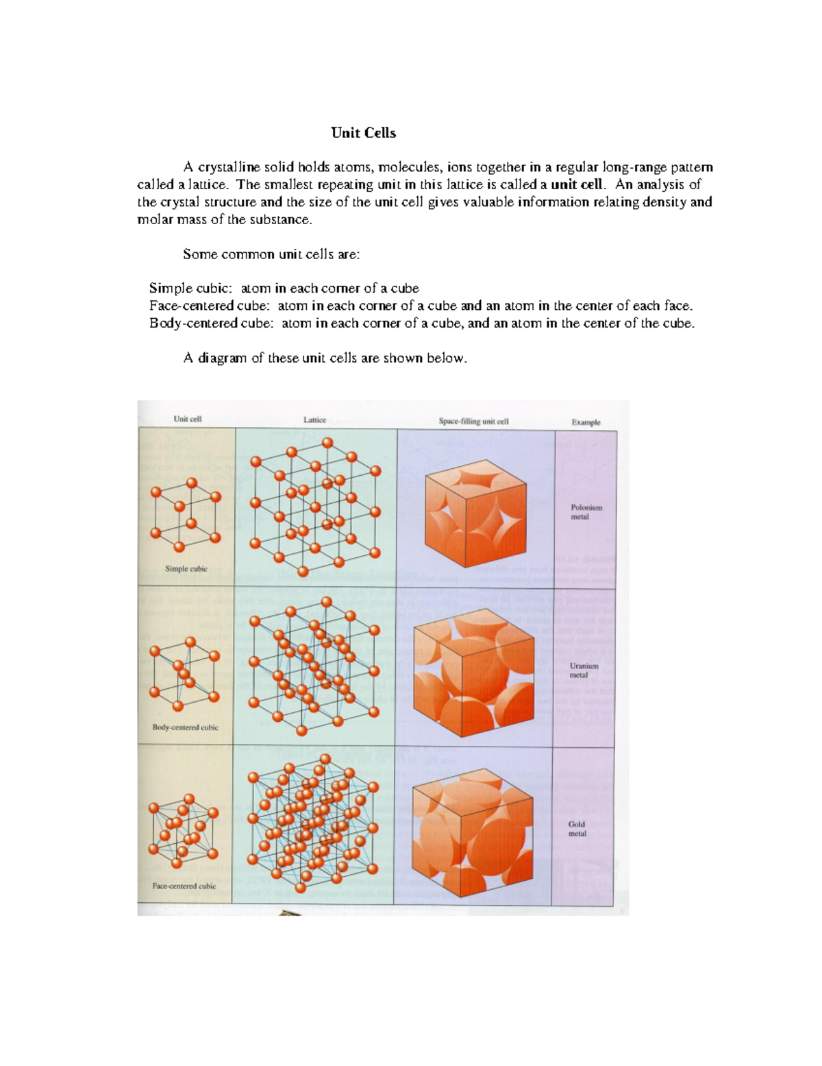 General Chemistry I 2019 Lecture 24 - Unit Cells A crystalline solid ...