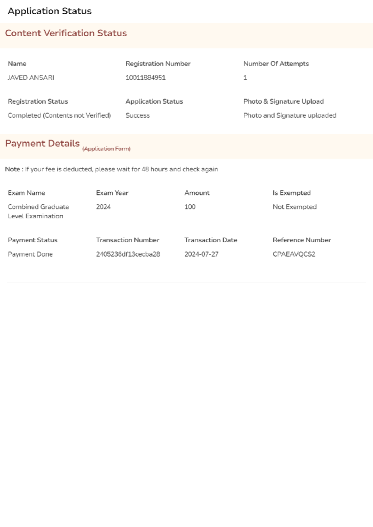 Details - important - Application Status Content Verification Status ...