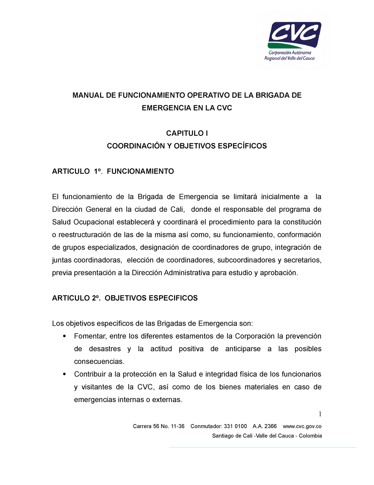 Manual De Funcionamiento Operativo De La Brigada De Emergencia - MANUAL ...