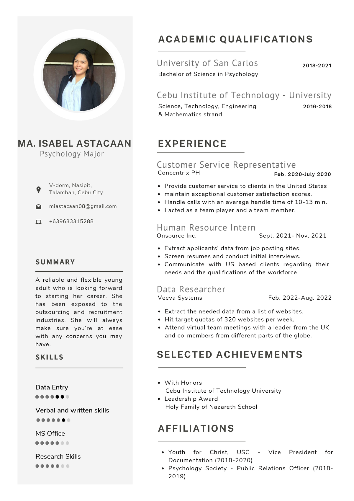 Ma. Isabel Astacaan - resume - S U M M A R Y A reliable and flexible ...