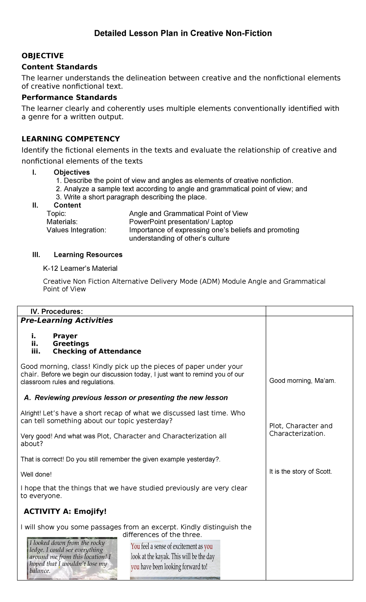 DLP April 1-5 - Detailed Lesson Plan in Creative Non-Fiction OBJECTIVE ...