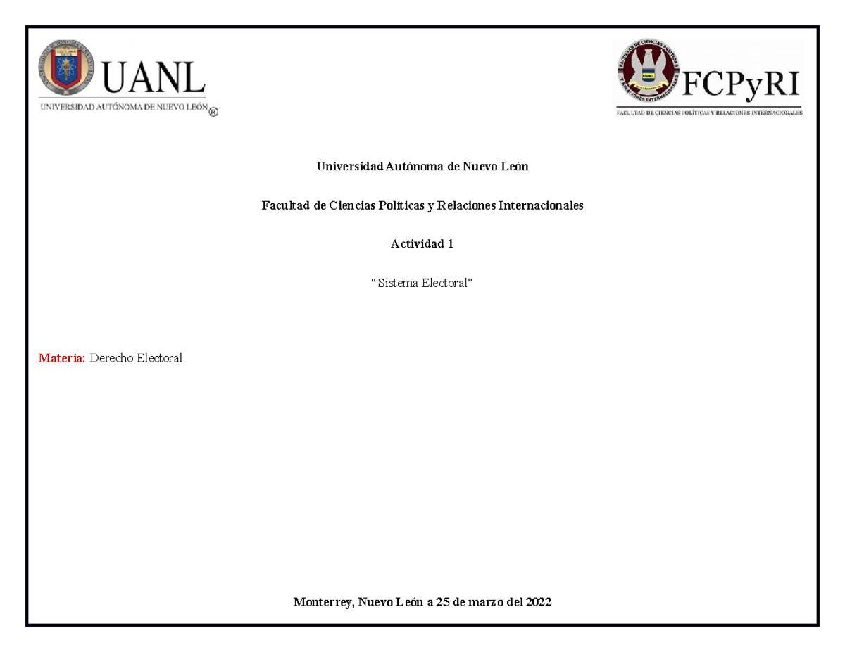 Act 1 Derecho Actividad Universidad Autónoma De Nuevo León Facultad De Ciencias Políticas Y 0714