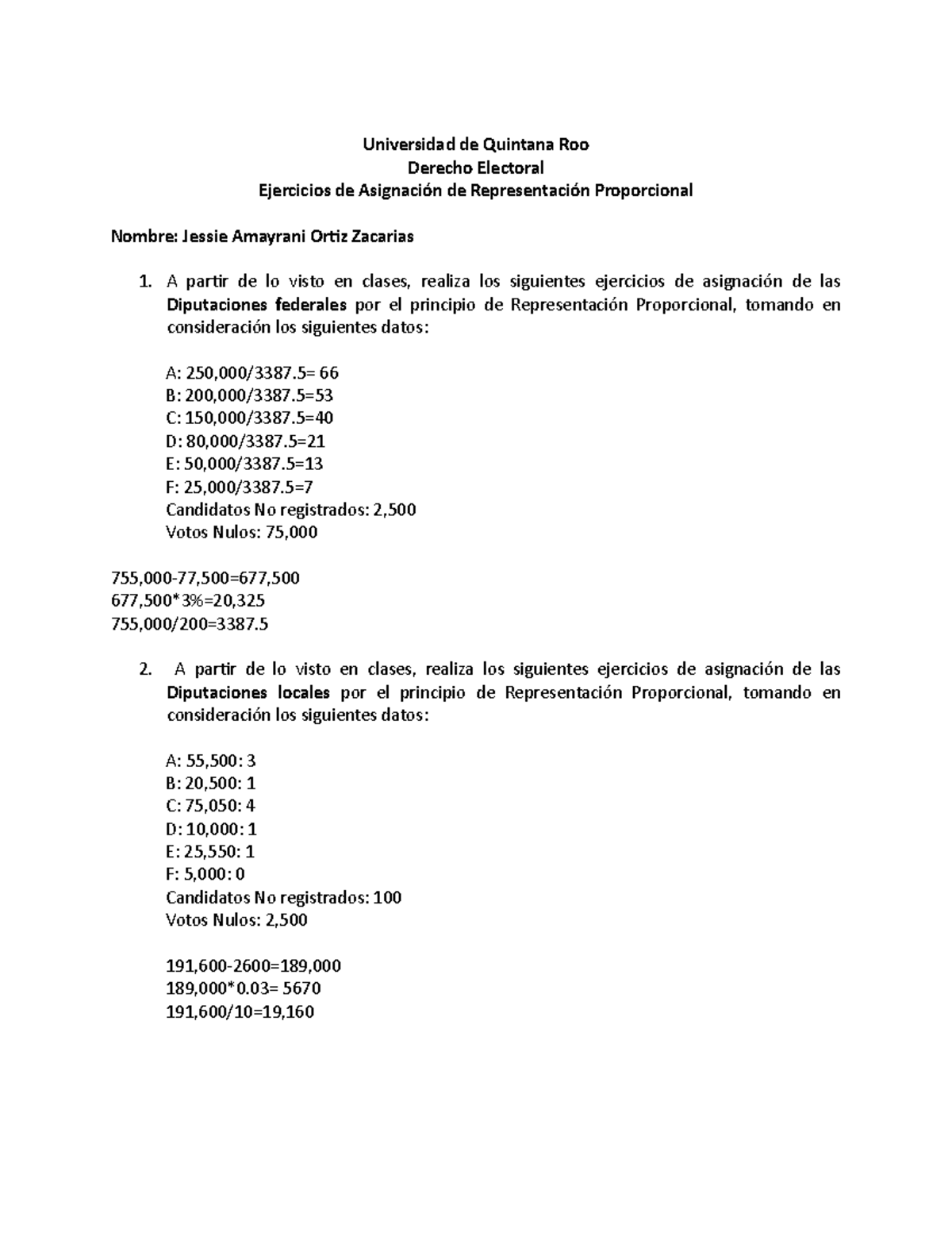 Ejercicio De Asignación De Representación Proporcional - Universidad De ...