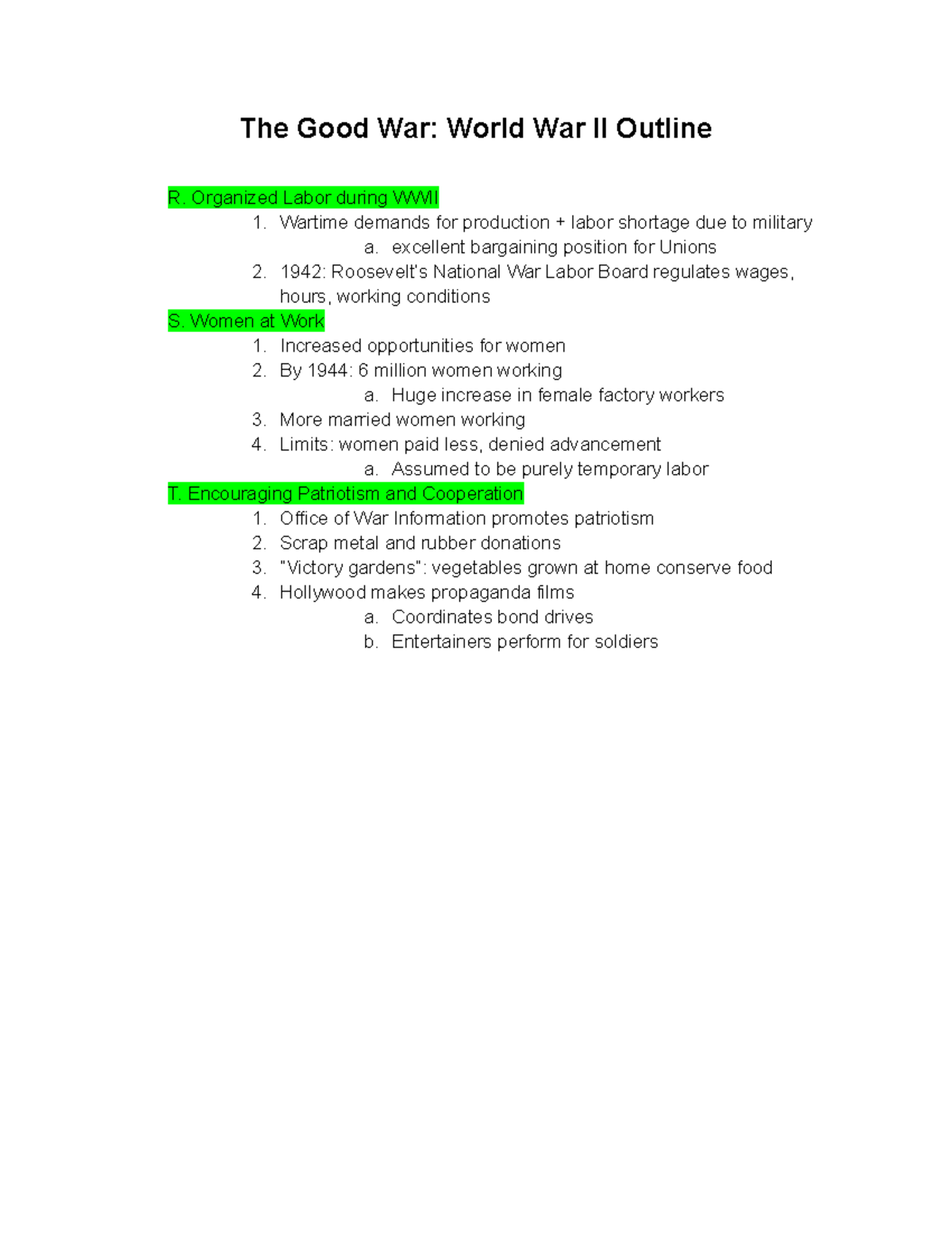United States History Since 1877The Good War World War II Outline