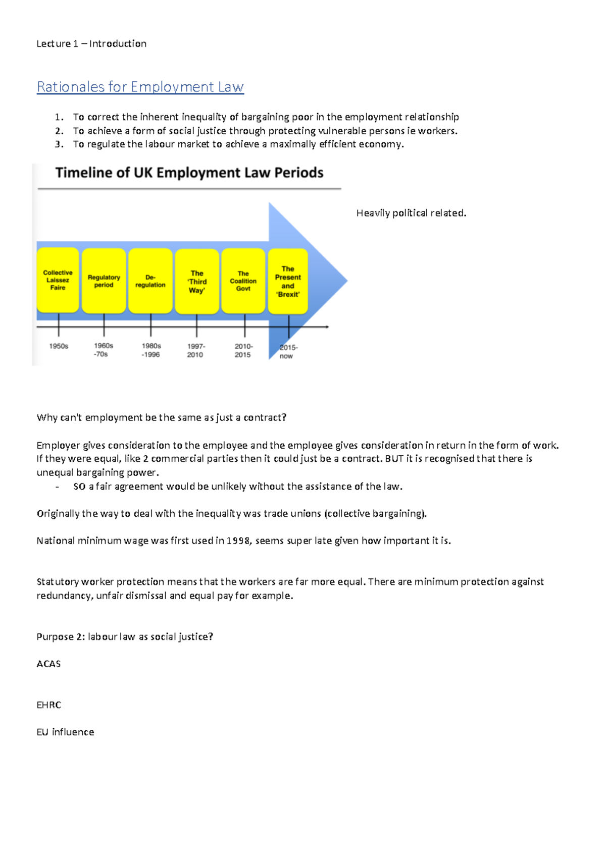 Here are Lecture 1 notes Introduction to Employment Law lecture notes ...