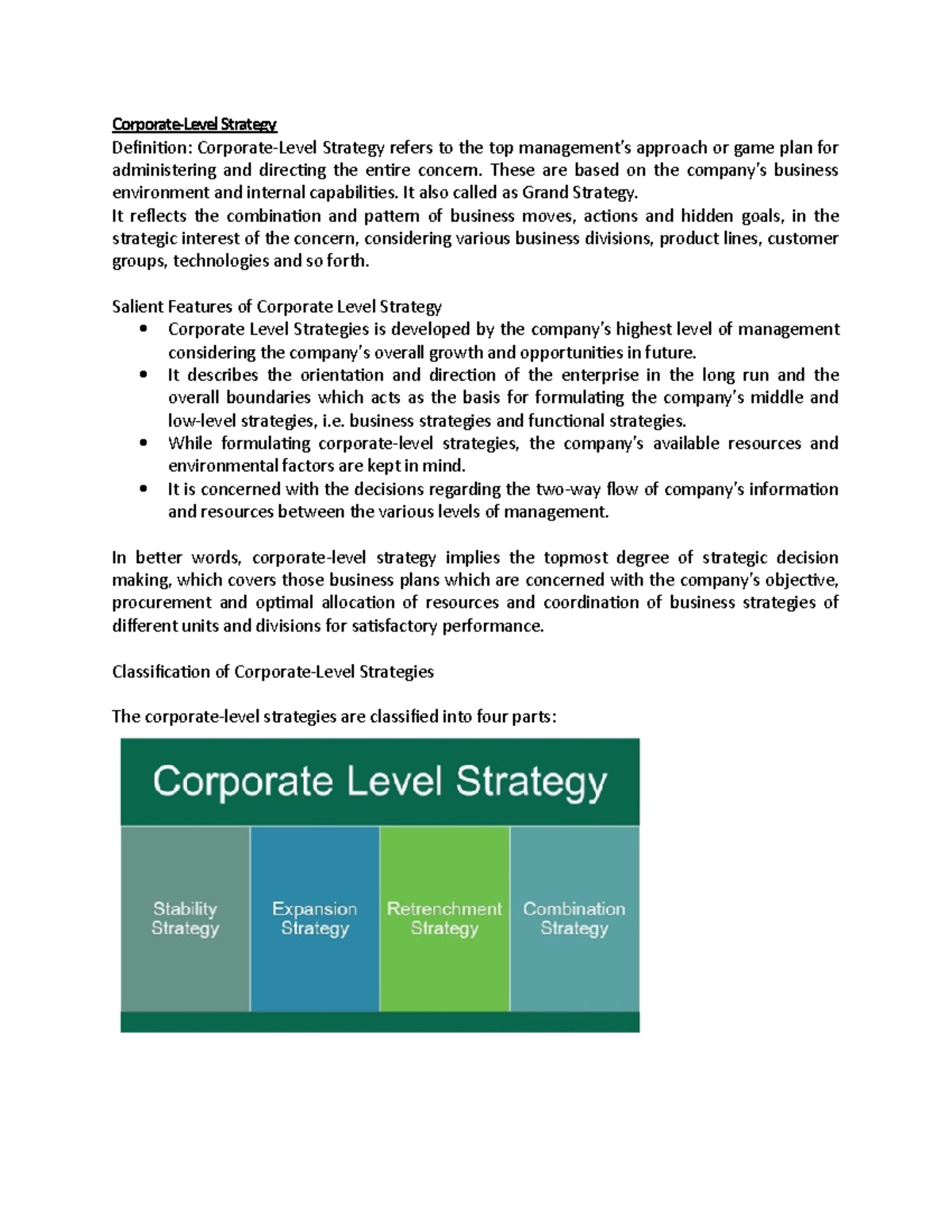 case study on corporate level strategy