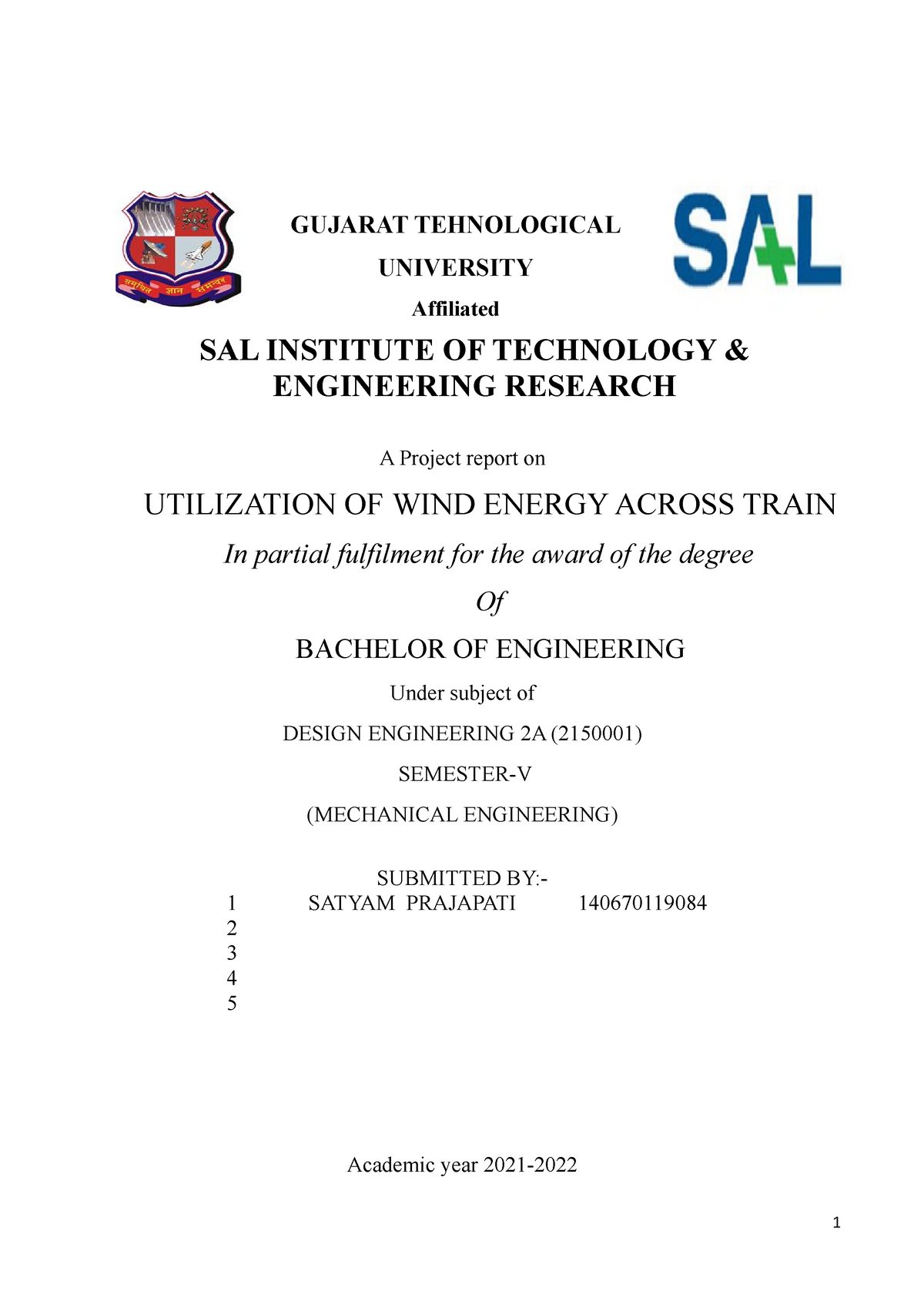 A Project Report OF Design Engineering 5 SEM Mechanical Operations   Thumb 1200 1698 