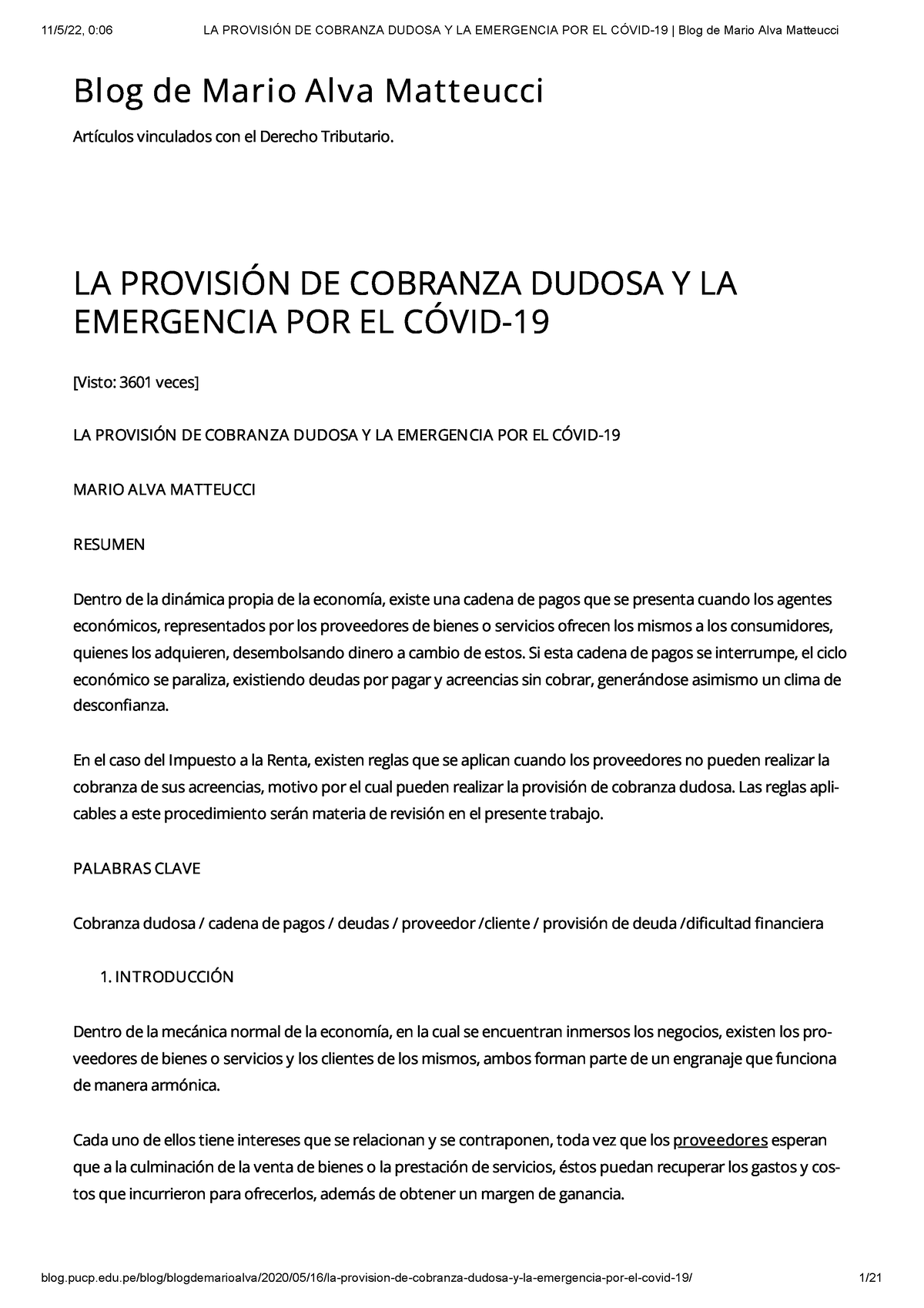 3 Semana LA Provisión DE Cobranza Dudosa Y LA Emergencia POR EL Cóvid