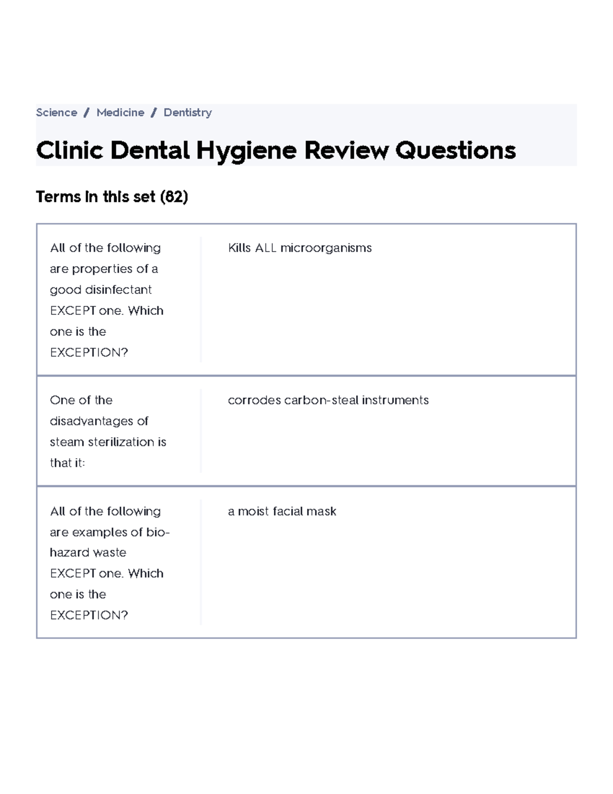 Clinic Dental Hygiene Review Questions Flashcards Quizlet Clinic Dental Hygiene Review