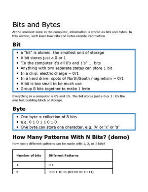 L01NBits Bytes Binary - Lecture #1: Bits, Bytes, and Binary CS106E ...