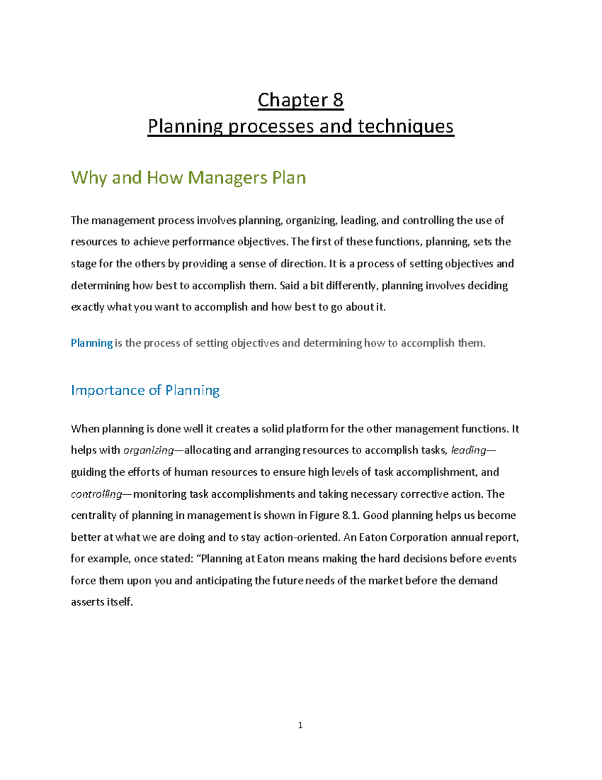 Planing - Chapter 8 Planning Processes And Techniques Why And How 