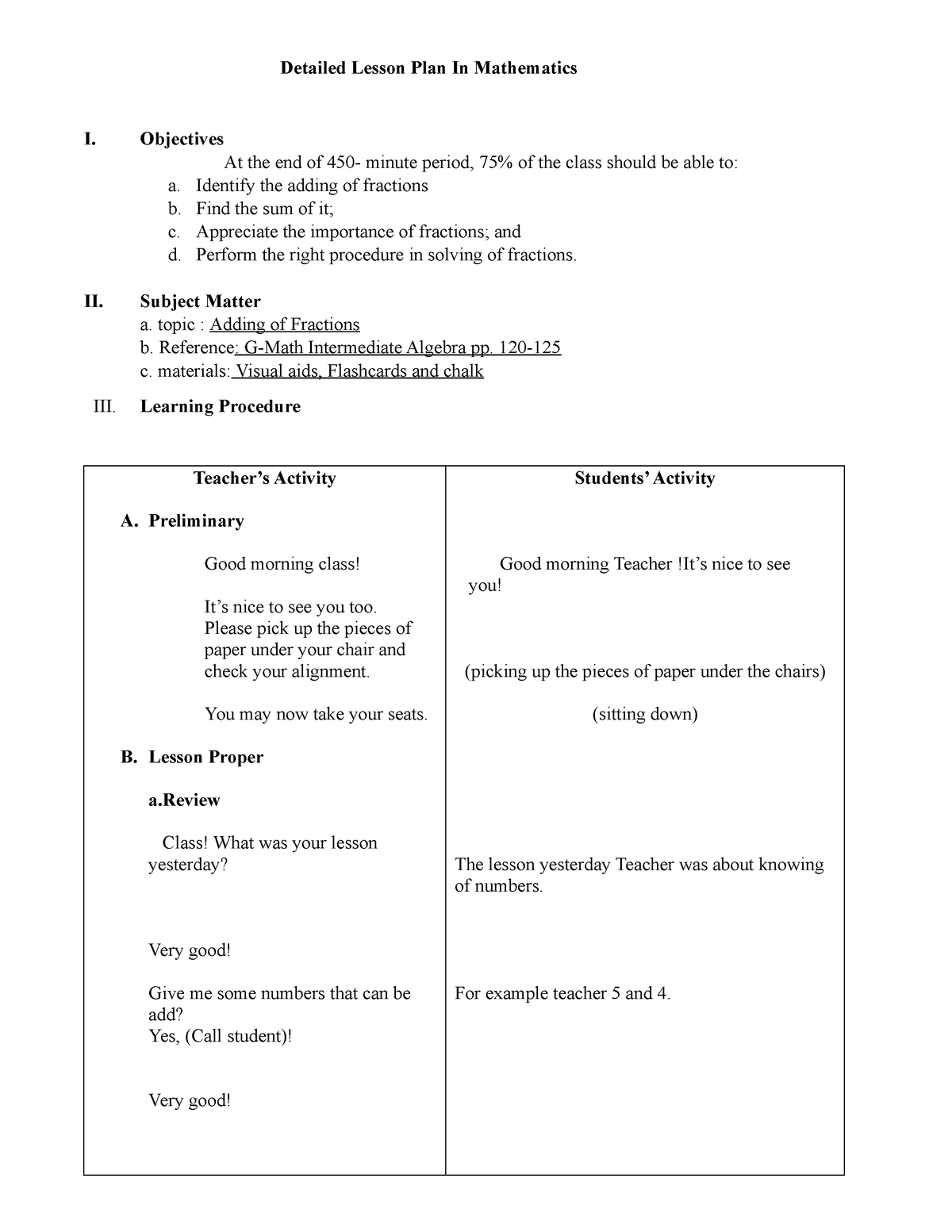 Detailed Lesson Plan Addingoffractions MATH - Detailed Lesson Plan In ...