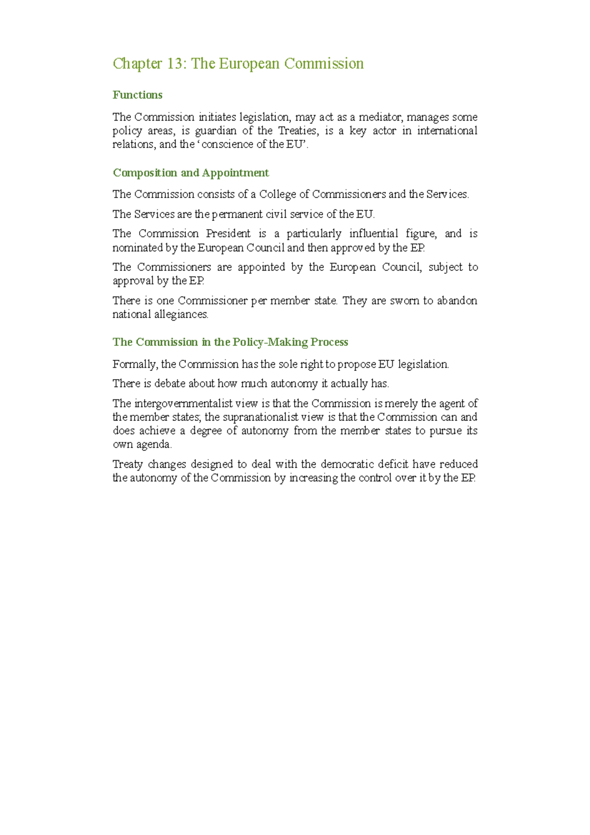 Textbook Summaries Of The Required Chapters Eu Governance Course 