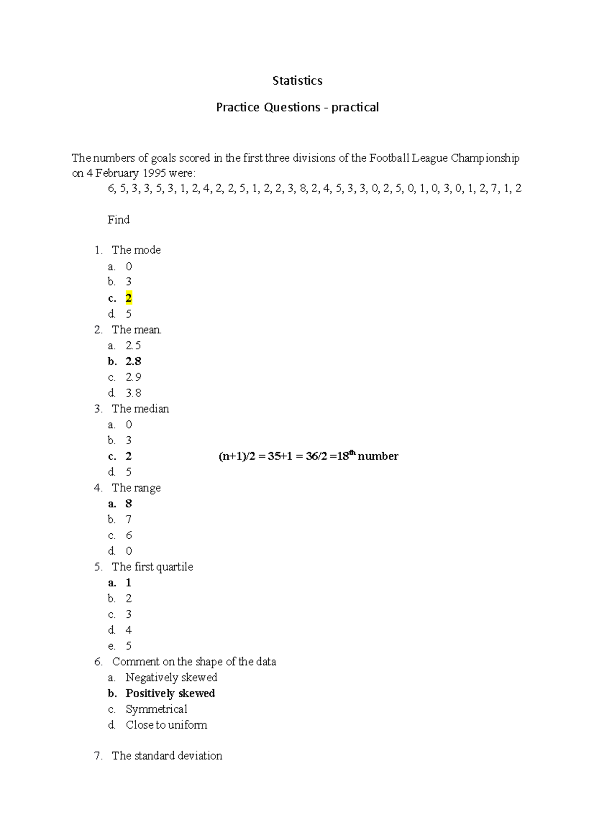 Stats Practical MCQs - Revision - Statistics Practice Questions ...