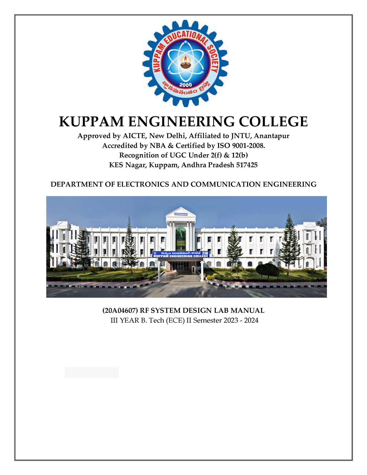 RF System Design Lab Manual New - KUPPAM ENGINEERING COLLEGE Approved ...