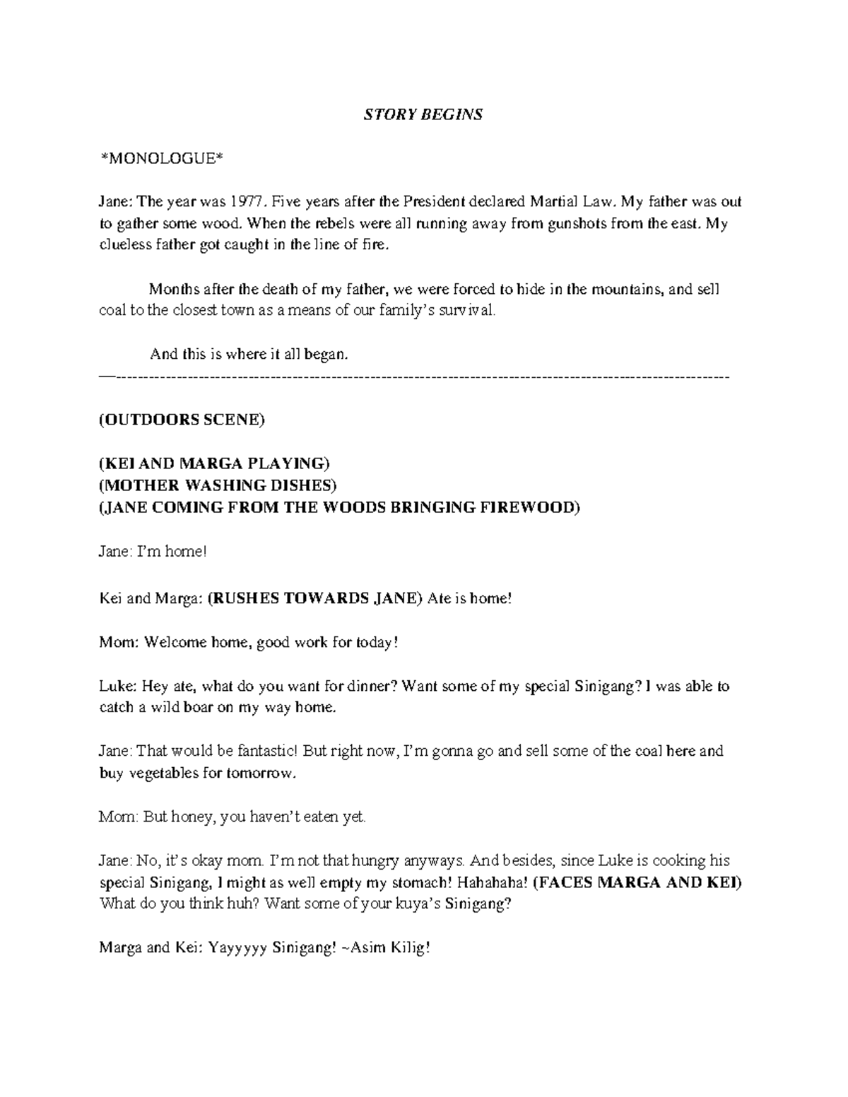 Script Roleplay For role play STORY BEGINS MONOLOGUE Jane The