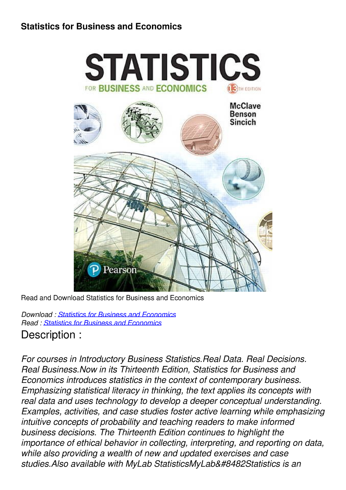 [PDF] DOWNLOAD Statistics For Business And Economics - Statistics For ...