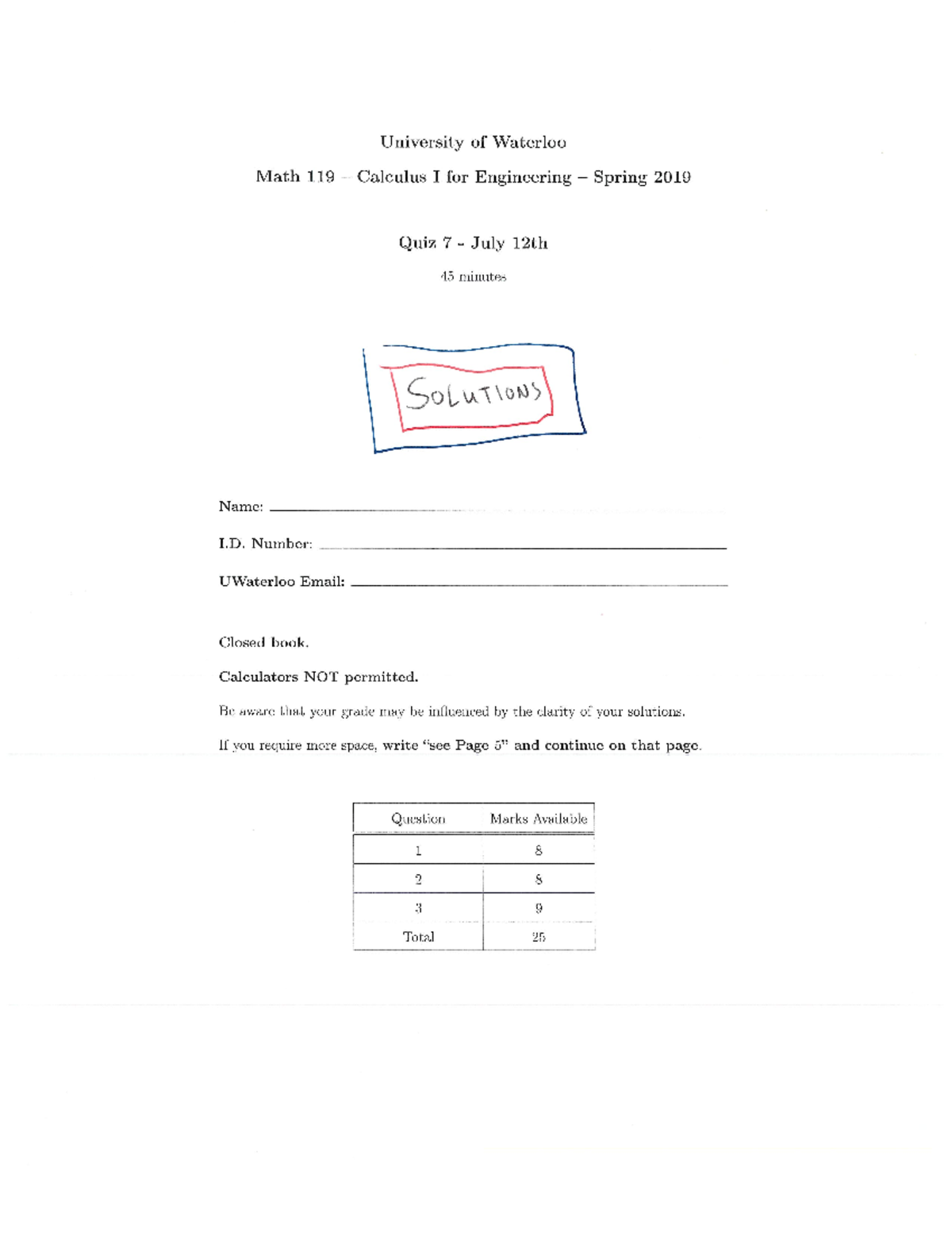 Quiz 7 solutions - MATH 119 - Studocu