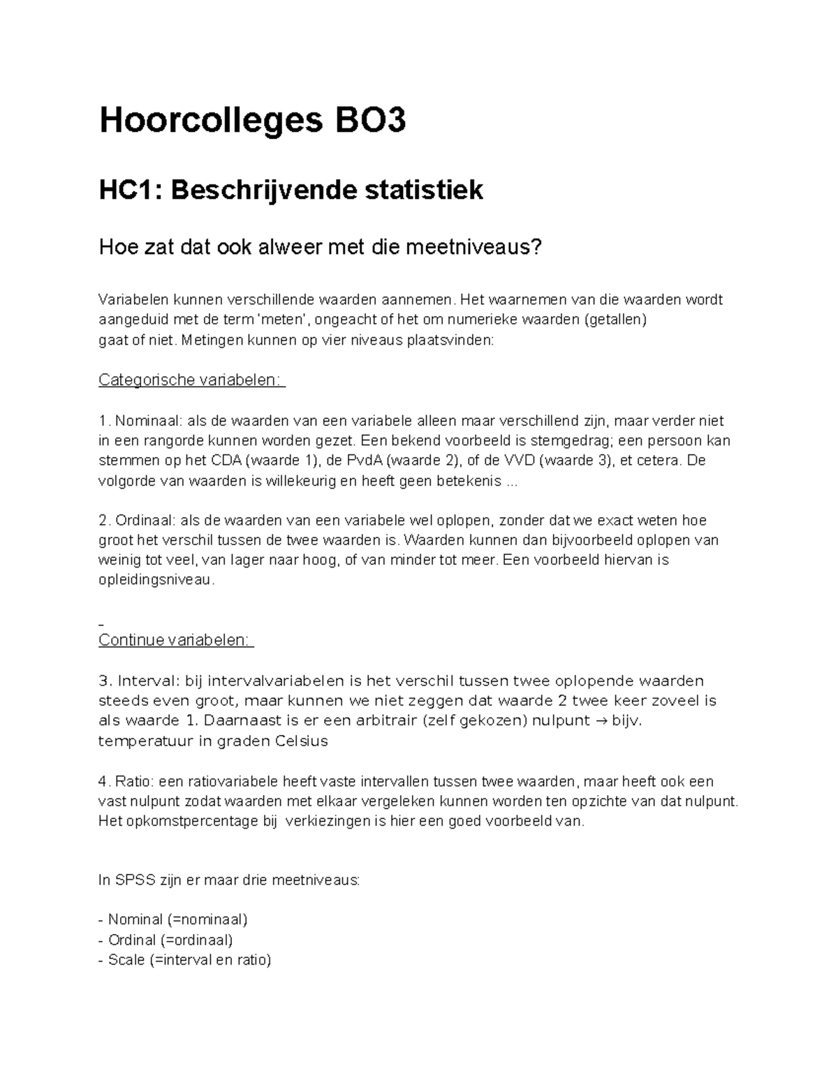 Hoorcolleges 1-7 BO3 - Hoorcolleges BO HC1: Beschrijvende Statistiek ...