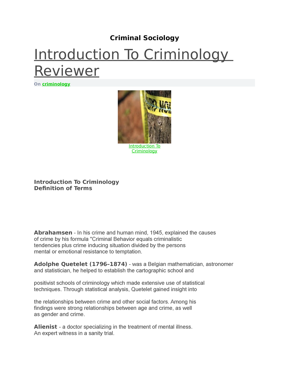 Criminal-Sociology - STUDY GUIDE - Criminal Sociology Introduction To ...