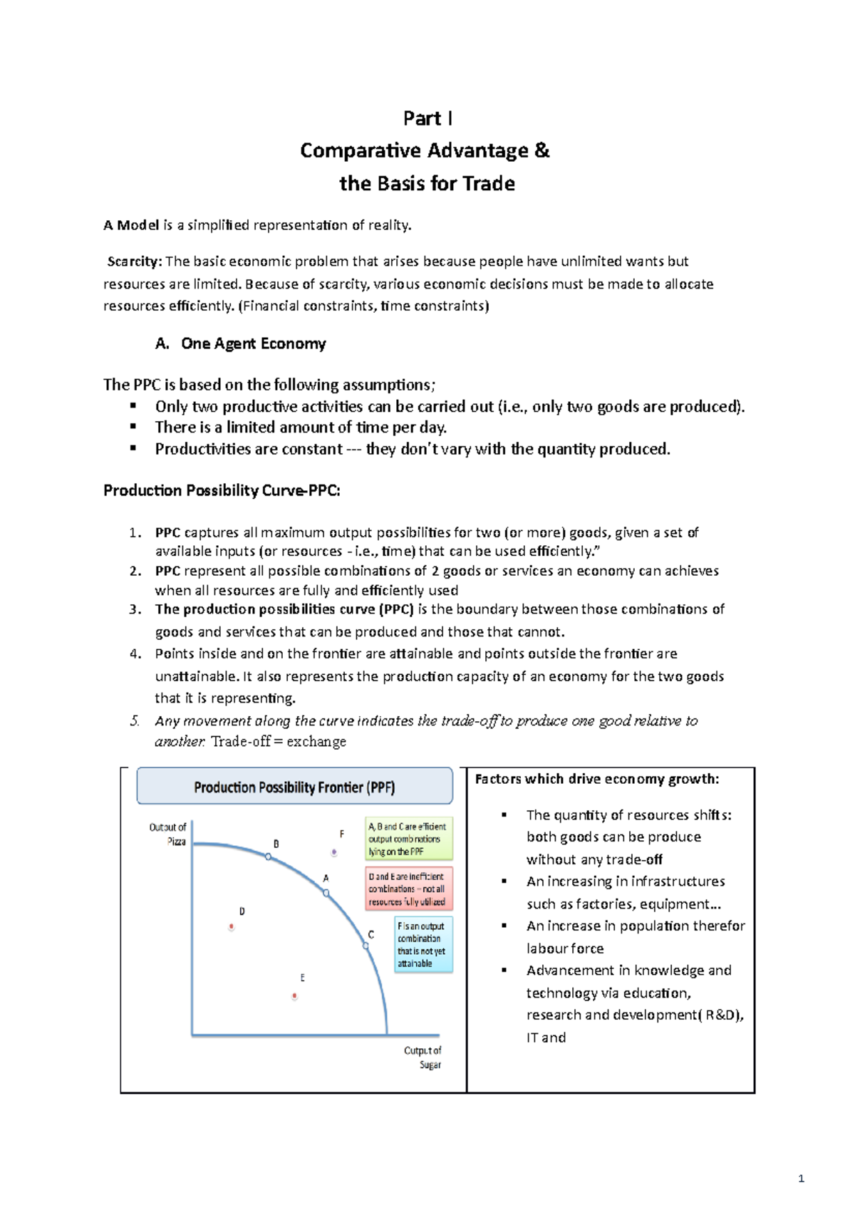 Econ1010 Resume - Part I Comparative Advantage the Basis for Trade A ...